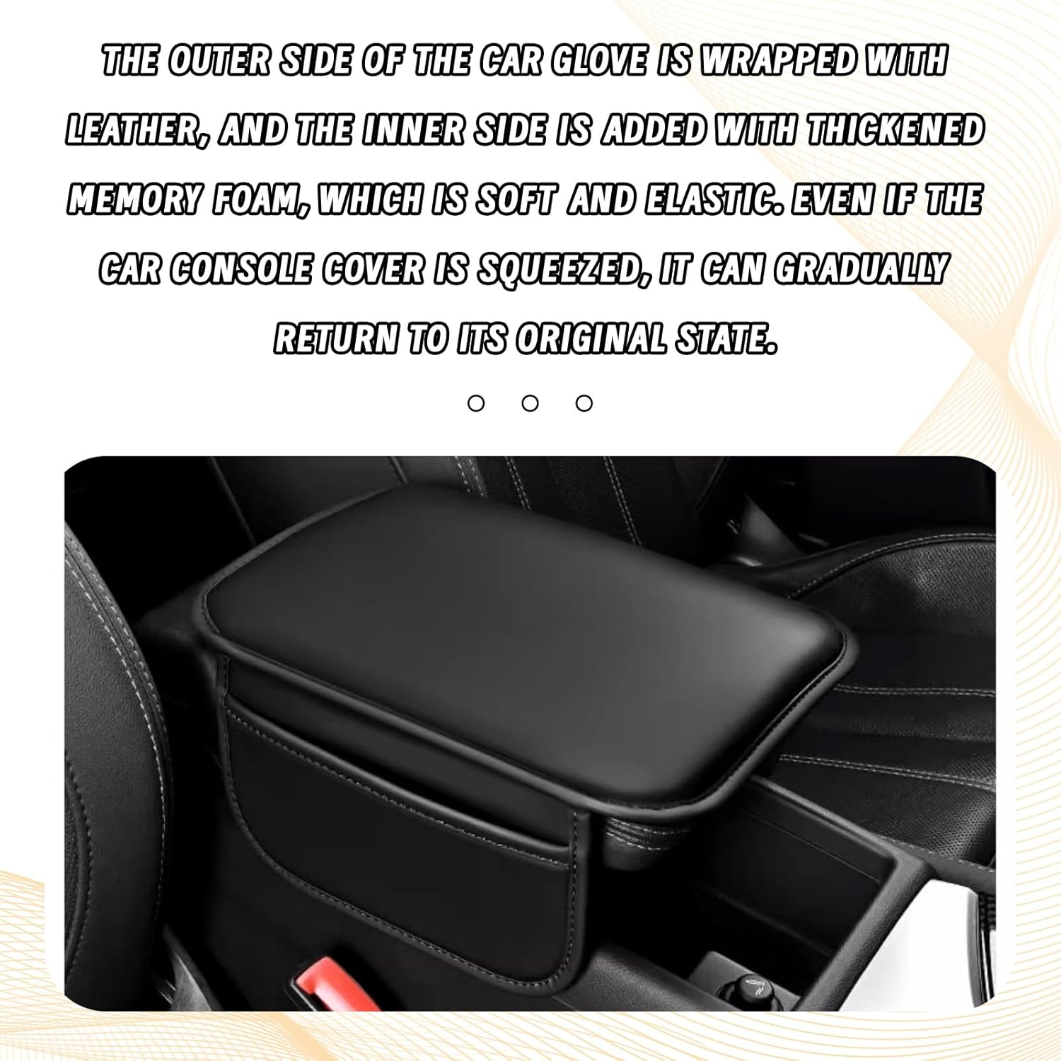 Car Center Console Cover, Leather Comfort Armrest Cover with 2 Storage Bag, Interior Car Accessories Universal Car Arm Rest Cover Pad for Car Decoration and Storage, Fit for Most Vehicle (Black) - Brown image number 5
