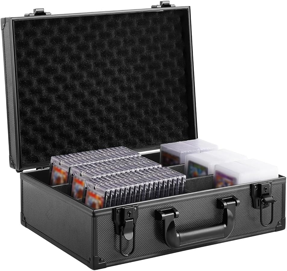 Card Storage Hard Case, Sports Card Storage Tool Box with Carrying Handle for Easy Carrying, Suitable for Travel, Office, Home, Arcade, Party (Black)