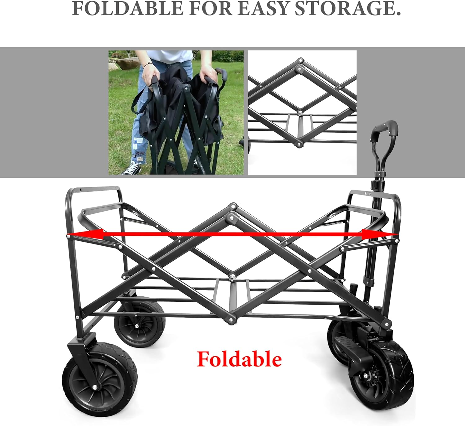 Collapsible Folding Outdoor Utility Wagon with 150Kg Weight Capacity,Outdoor Garden Shopping Camping Cart,125L Loading Capacity Big Wheels & Adjustable Rolling Wagon Travel Shopping Use image number 1