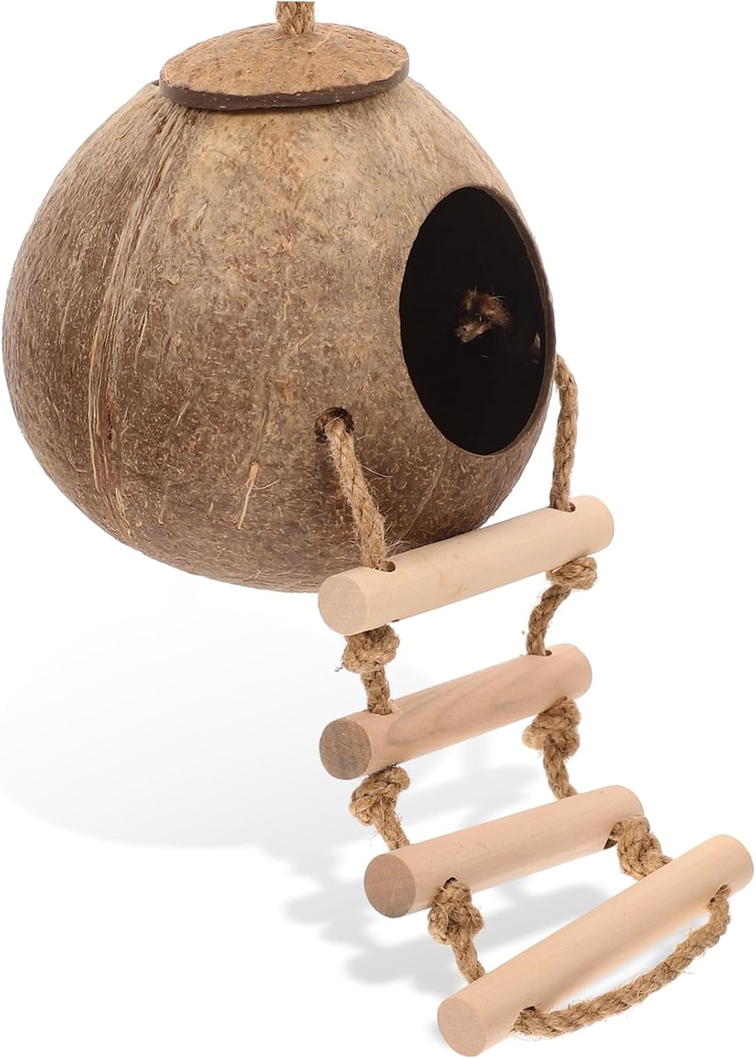 DOITOOL Wood Pet Hideout with Ladder Design, Coconut Shell Hanging Nest Toy for Hamsters and Small Animals, Bite-Resistant Climbing Habitat D&eacute;cor for Cage Playground image number 6