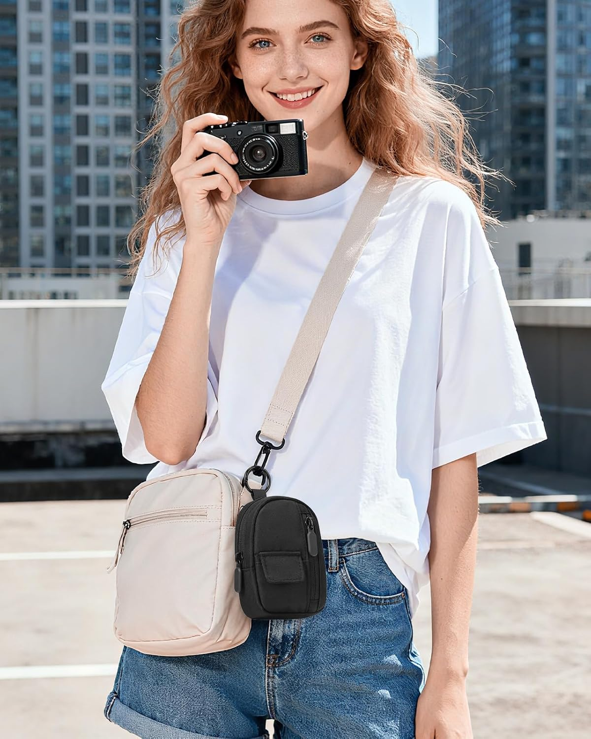 SQERO Soft Camera Case for Digital Camera KODAK PIXPRO FZ55/ FZ45/CAMKORY DC403 FHD 1080P,Travel Camera Pouch, Carry Case Bag Cute Small - Beige image number 7