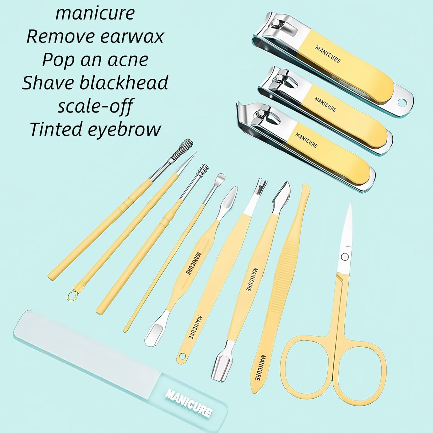 Nail Clipper Set,13-In-1 Nail Kit,Stainless Steel Manicure Set,Tweezers and Nail File Kit Travel Portable, Nail File Nail Cutter Set for Men/Women/Baby. (Yellow) image number 1