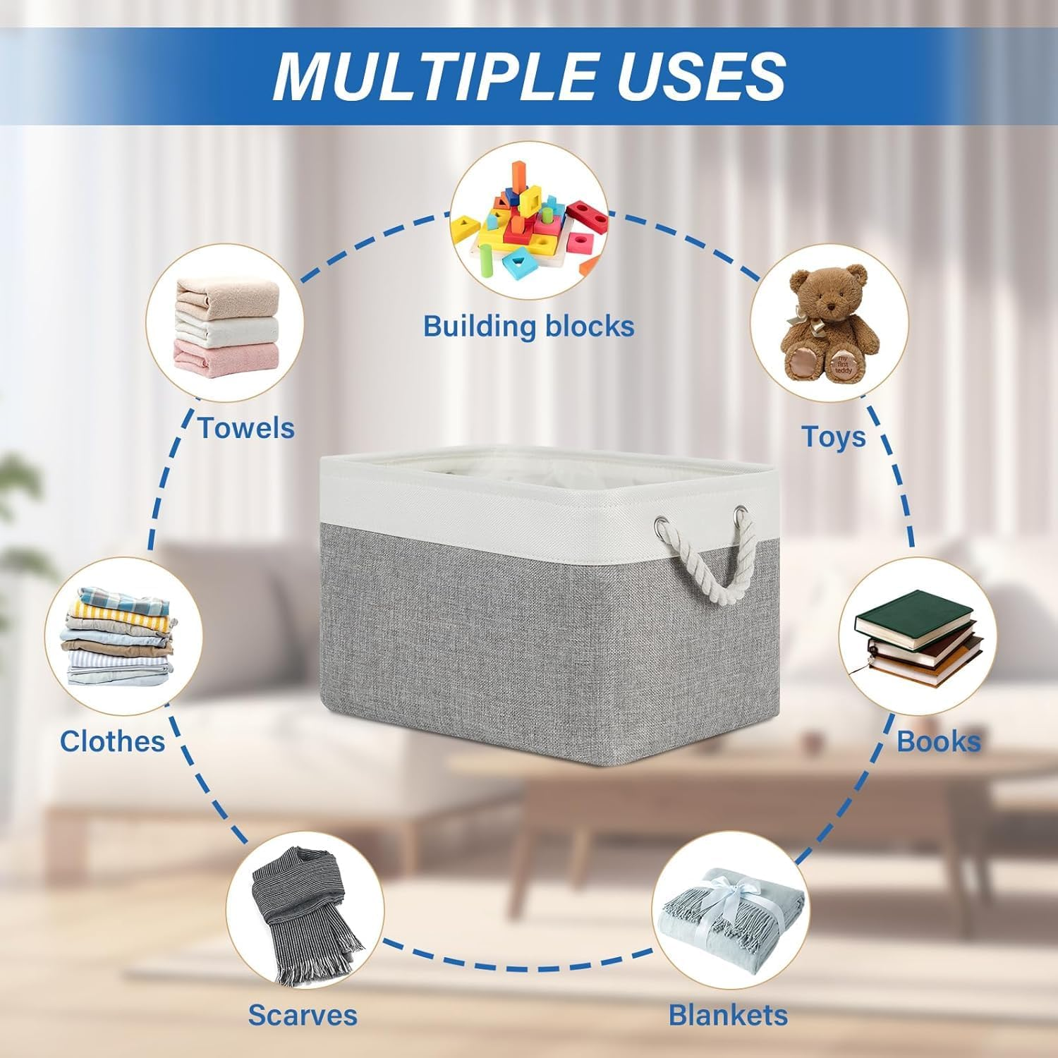 Fabric Storage Bins, 6 Pack Foldable Cube Baskets with Rope Handles, Large Collapsible Storage Cubes for Home, Office, Closet, Clothes, Books Organizer. ( Gray 15"X11"X9.5"） (6Pcs/Large-15X11X9.5) image number 4