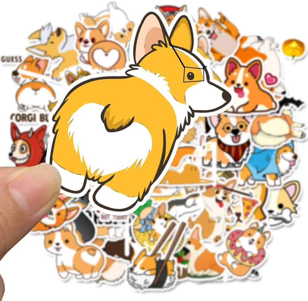 50 Pcs PVC Waterproof Laptop Stickers, Cute Corgi Animal Car Vinyl Decals Anti-Sunlight for Water Bottle Bumper Motorcycle Skateboard Luggage image number 1