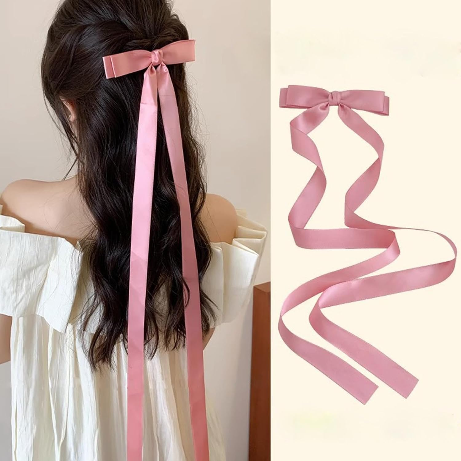 Yheakne Vintage Hair Clip with Black Bow Hair Clip with Long Tail Black Bow Ear Clip Hair Clip Black Bow Hair Clip Black Bow Silky Hair Clip Headpiece image number 1