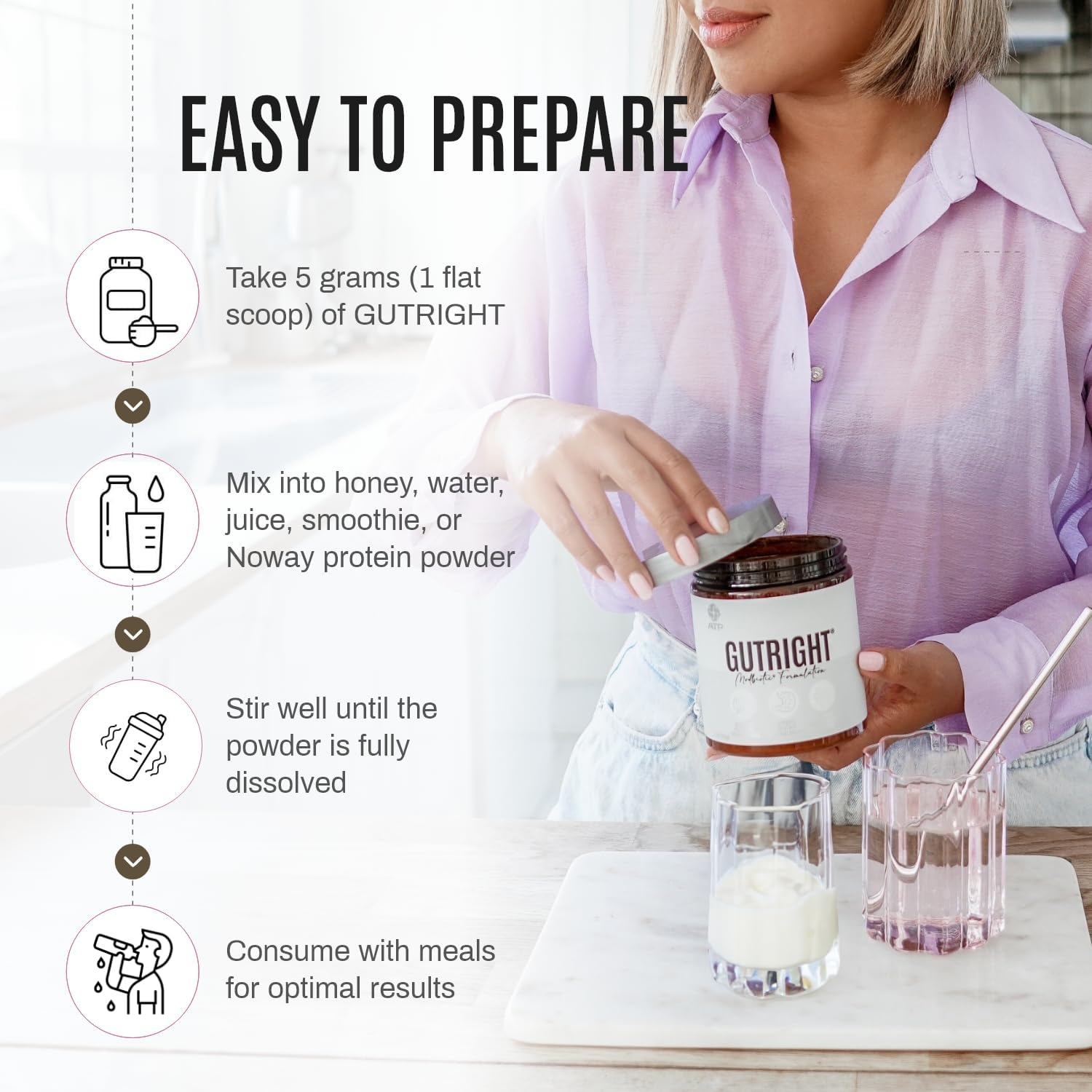 ATP Science Gutright&reg; Gut Health Supplement, Modbiotic & Polyphenol Compounds for Better Gut Health, Digestion & Digestive Support, Weight Management and More, Plant-Based, Non-Gmo, Fibre, 150G image number 6