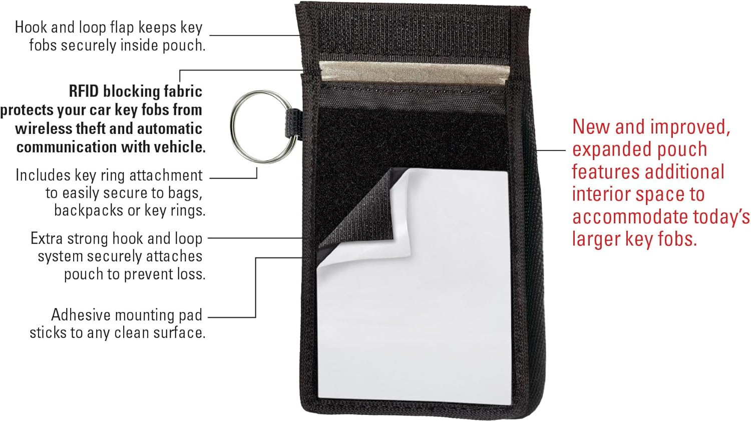 Lucky Line RFID Signal Blocking Key Hider Pouch Wallet with Adhesive & Velcro, Anti-Theft Storage Key FOB Battery Saver Credit Card Identity Protection (91801) image number 4