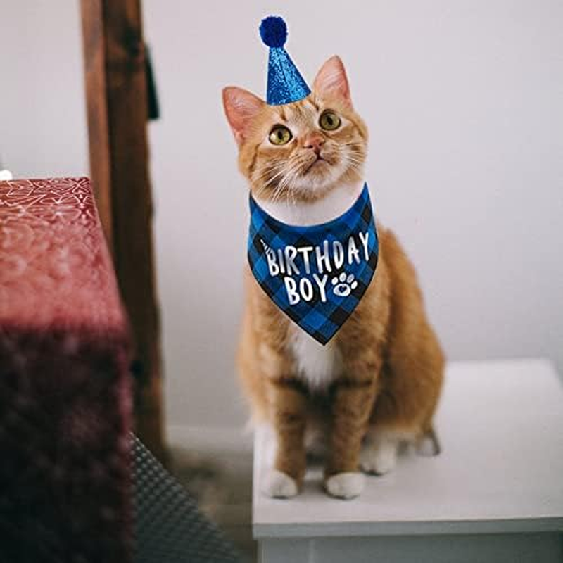 Dog Birthday Bandana, Pets Birthday Party Supplies Cute Boy Dog Birthday Outfit for Cat and Dog Decoration(Blue)