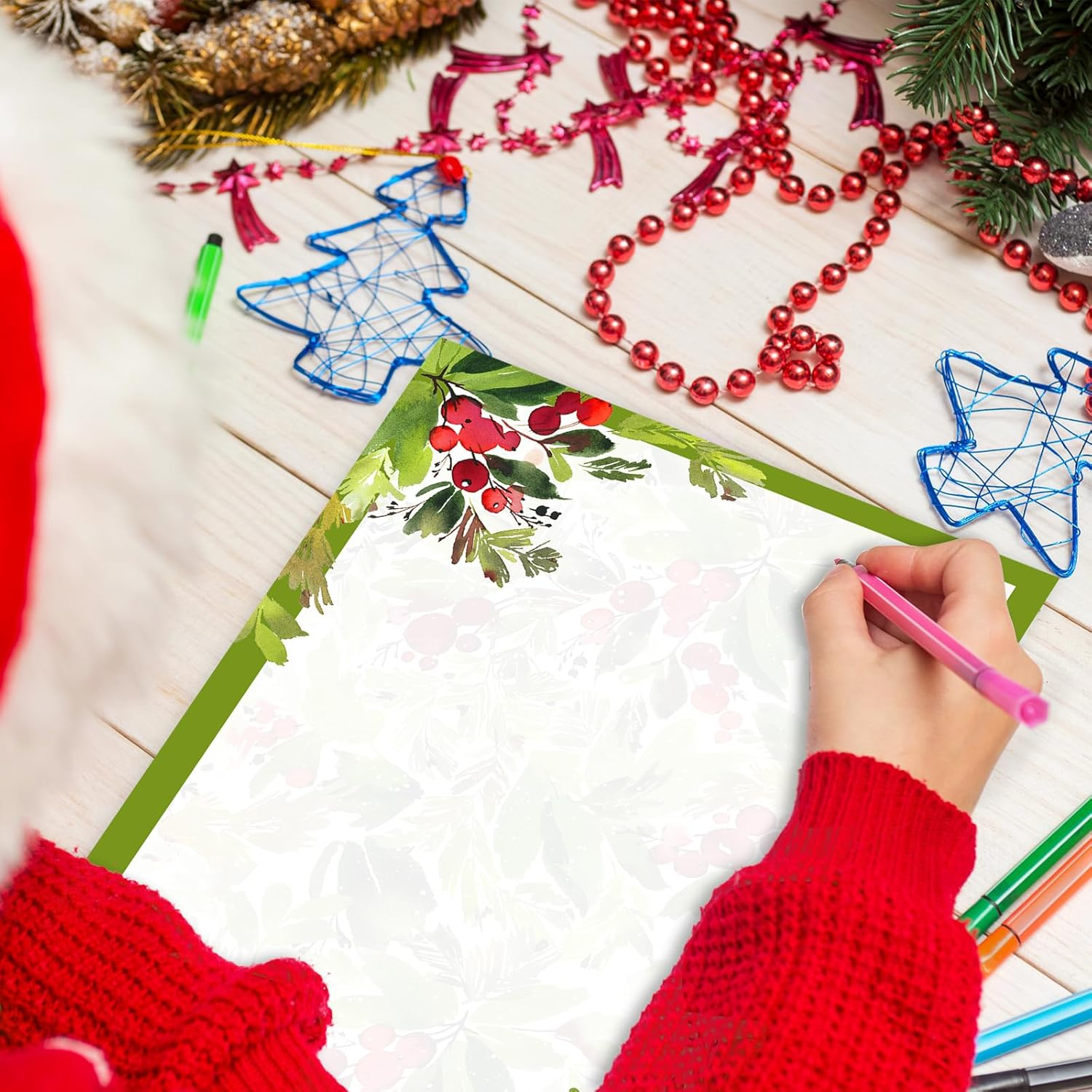 Anydesign 80 Sheet Christmas Stationary Paper Xmas Holly Leaves Letterhead Letter Writing Paper for Holiday Notes Greeting Cards Invitations Office School Printing, 8.5 X 11 Inch image number 2