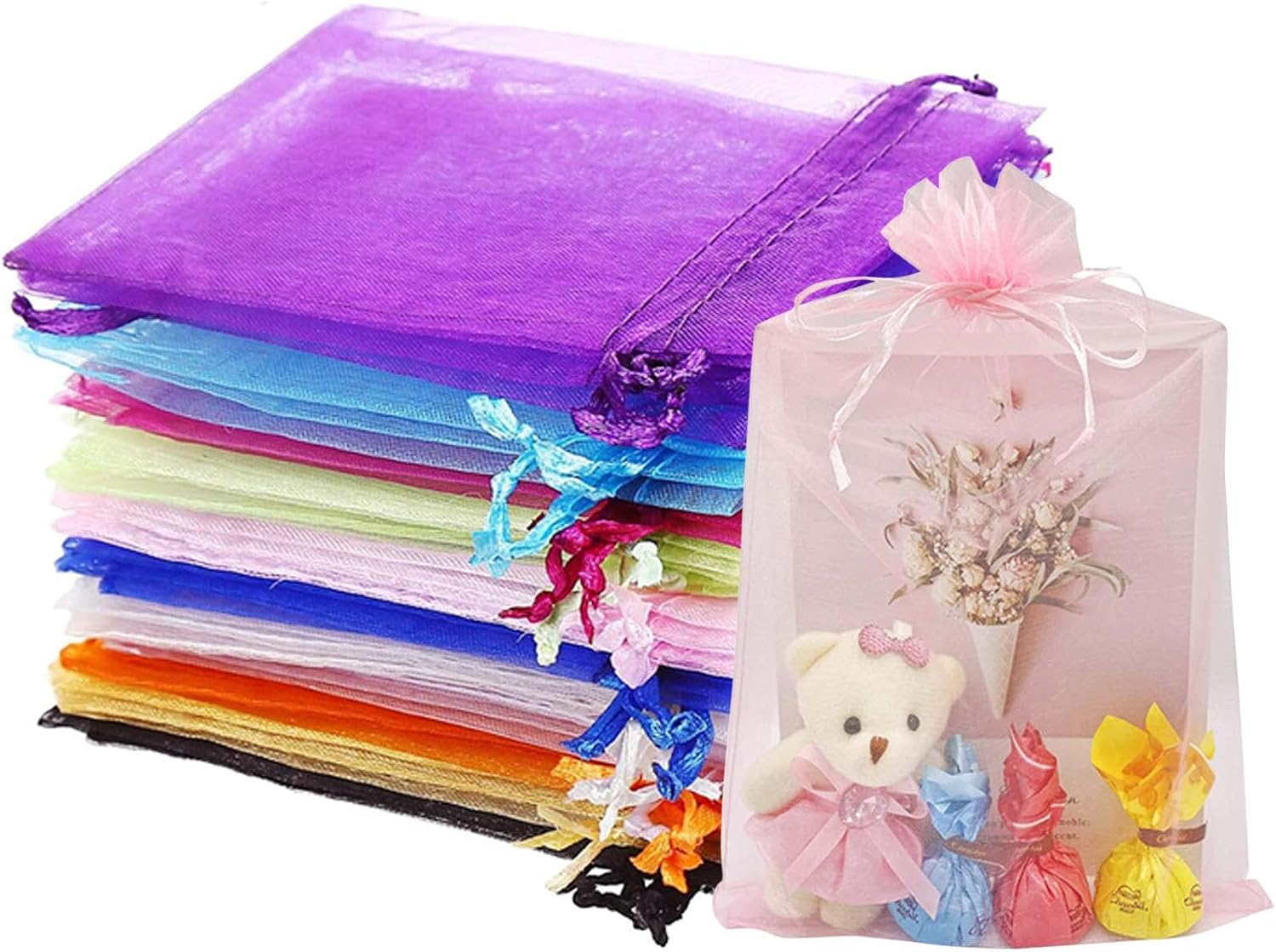 15 X 20 Cm Organza Bags Colourful Large Organza Bags Gift Jewellery Bags Jewellery Bags for Wedding Favours Pack of 50 image number 2