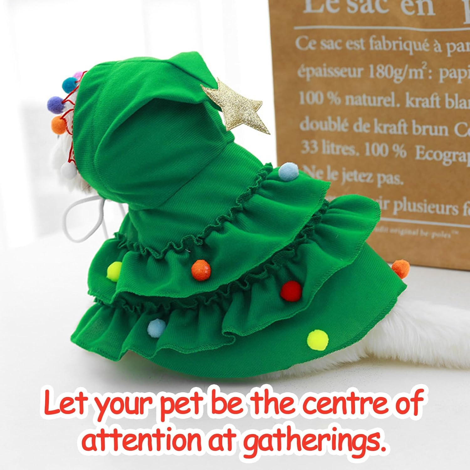 FOSDICK Cat Christmas Outfit, Cute Green Cat Cape Xmas Puppy Cloak with Star, Pet Christmas Costume for Small Dogs Cats Kitten Clothes Puppy New Year Party Supplies (M) image number 5