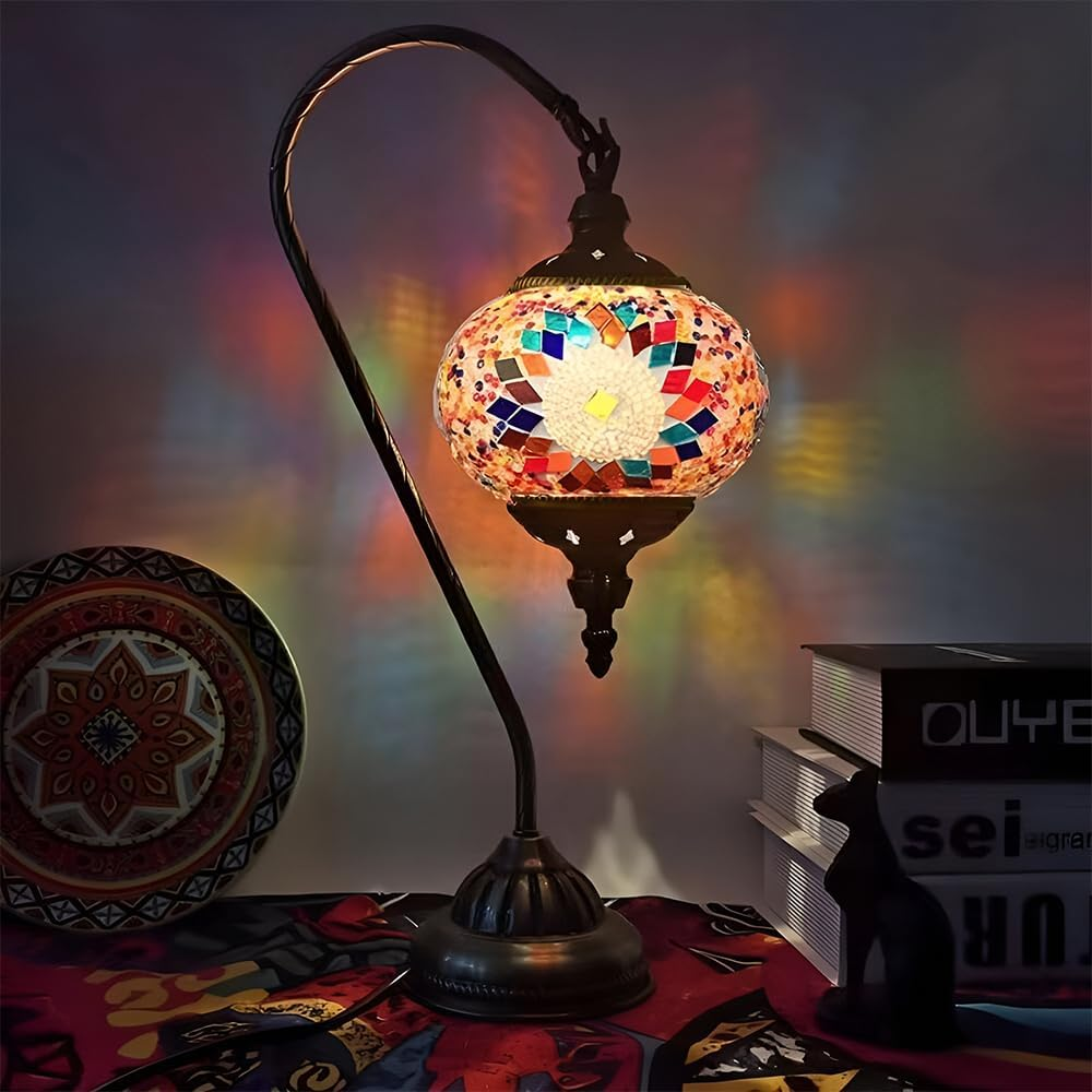 TOMVAES Table Light,Turkish Colorful Moroccan Style Mosaic Multicolour Lamp Desk Table Lamp Light Glazed Decor Lamp image number 3