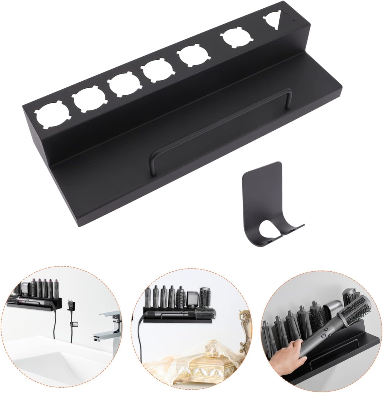 Ipetboom Bathroom Curling Iron Rack Wall-Mounted Curling Iron Support Hair Straightener Black Holder