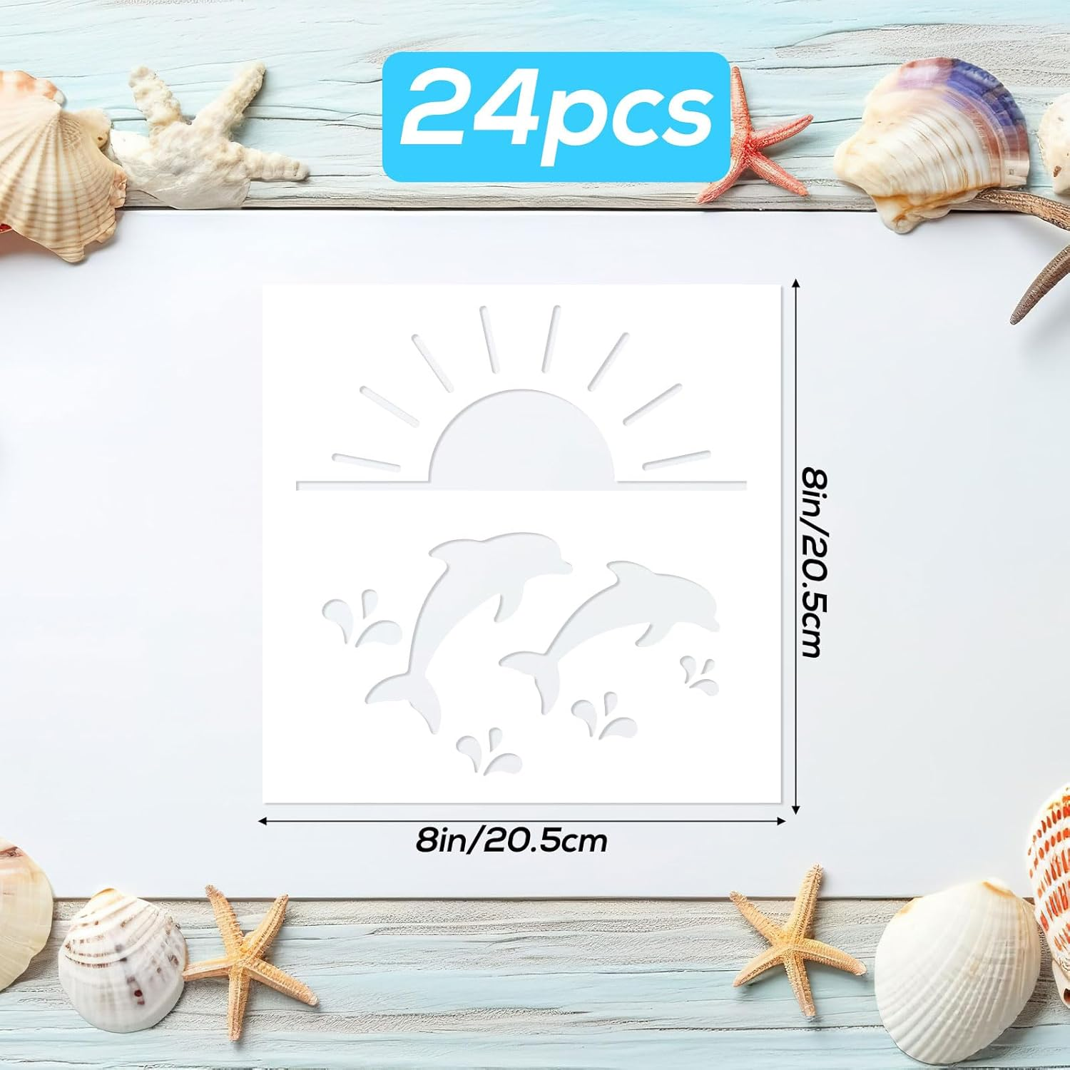 Tinoaly 24Pcs Summer Stencils for Painting, 8X8In Reusable Beach Ocean Themed Stencils with Coconut Watermelon Whale Tropical Styles for Wood Rock Canvas DIY Crafts image number 3