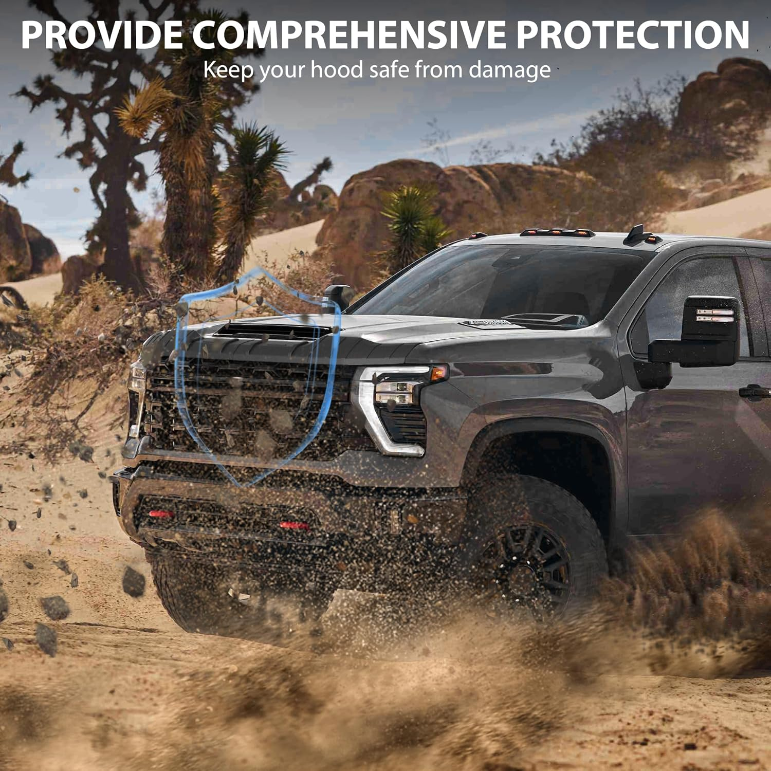 TIEZFUL Hood Protector Fit for Chevy Silverado 2500 HD/3500 HD 2020-2025 2026 Bug Deflectors Shield TPE Low Profile Hood Deflector Fit for Silverado 3500 HD Accessories 2020-2026 image number 2