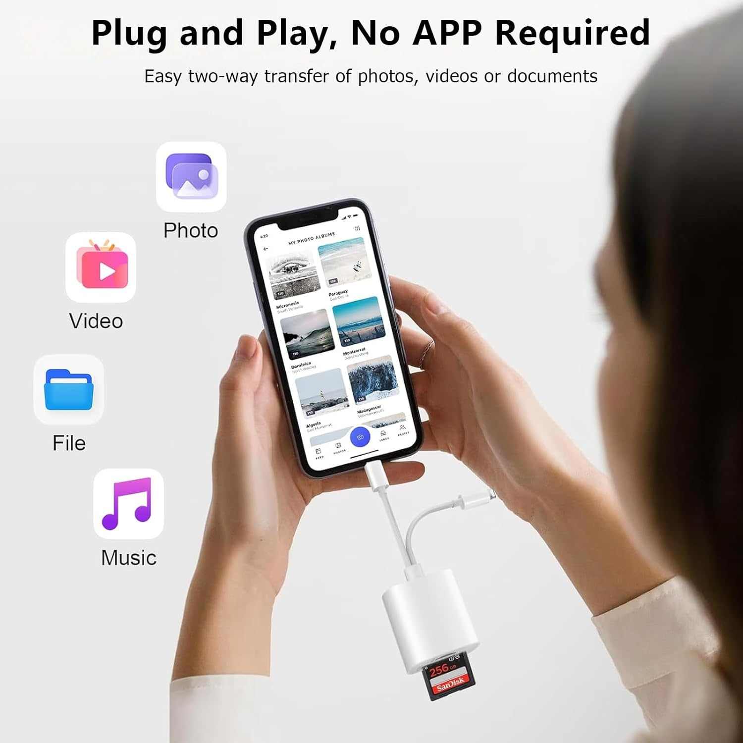 SD/TF Card Reader，For Iphone Ipad Camera Type-C & Lightning to SD/TF Dual Card Slot Reader，2 in 1 Micro SD/TF Memory Card Adapter image number 4