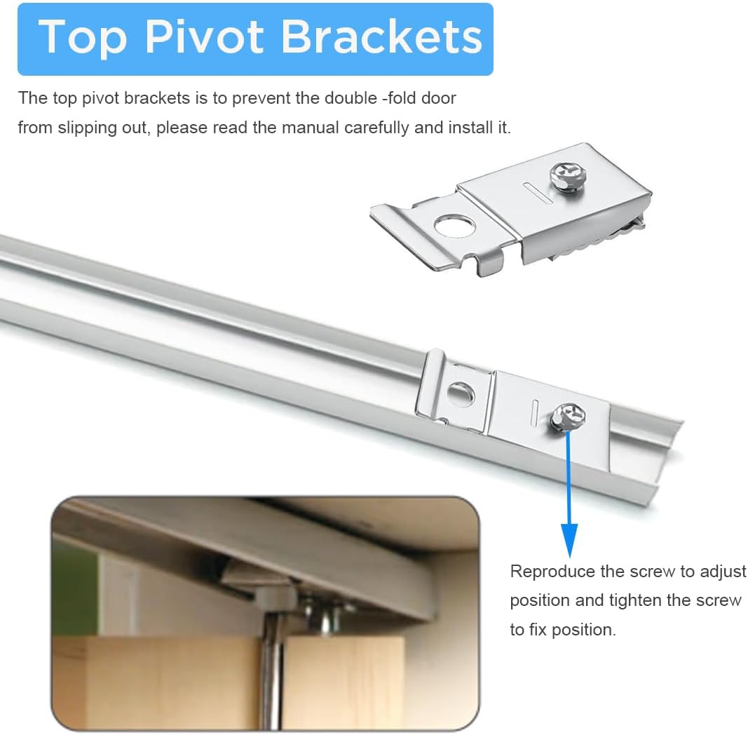 Bifold Closet Door Hardware Kit with Tracks, Folding Door Hardware Replacements Part Included Full Accessories, Top Guide Wheels, Top Pivot, Bottom Pivot, Hinges and Segmented Track (36 Inch) image number 1
