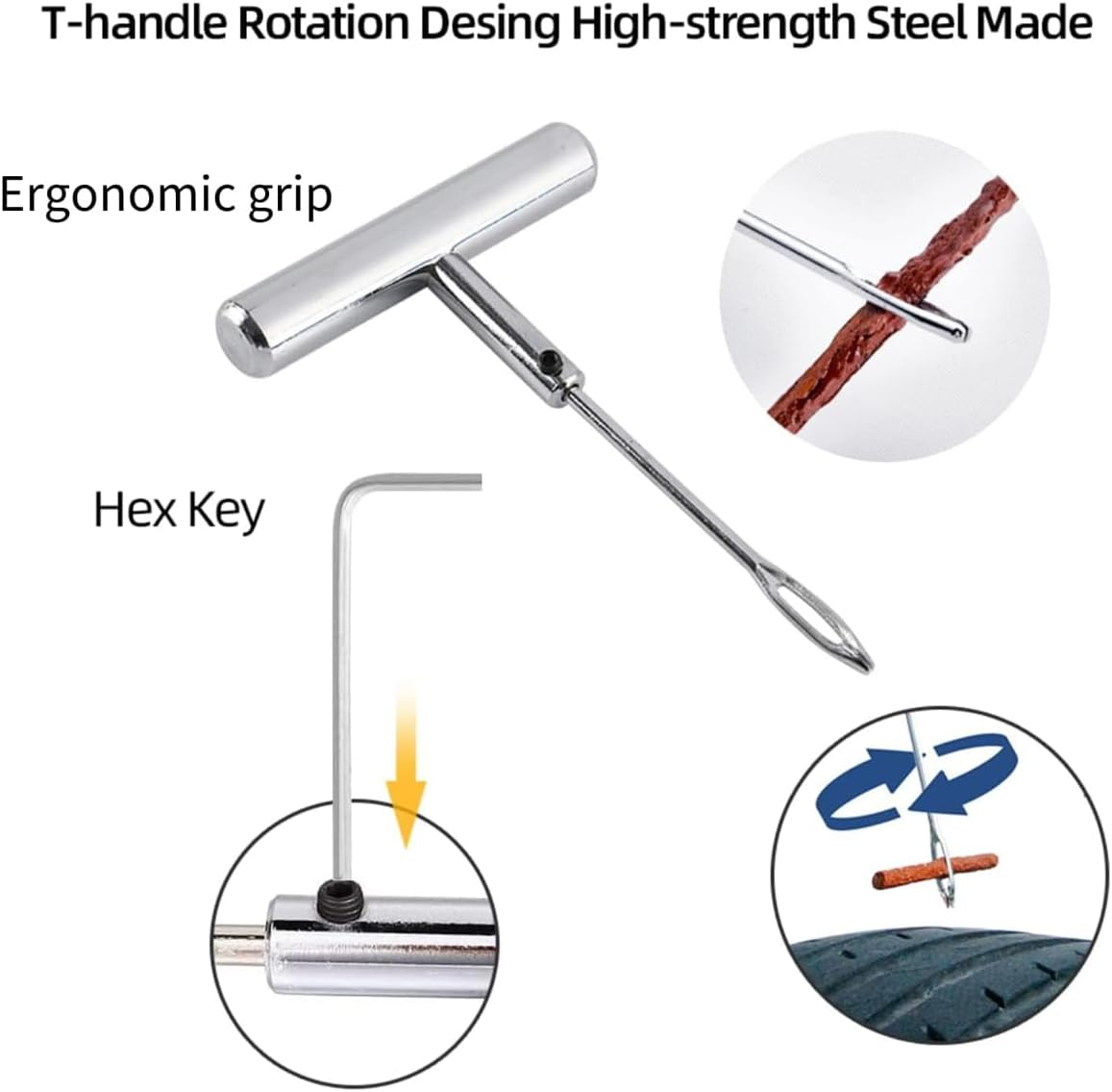 AIMALL 23PCS Tyre Repair Kit for Car Truck Motorcycle Bicycle, Emergency Puncture Plug Patch Set with T-Handle Reamer, Valve Core Tool, 15 Strips, Case 6.69X5.71X1.02In image number 1