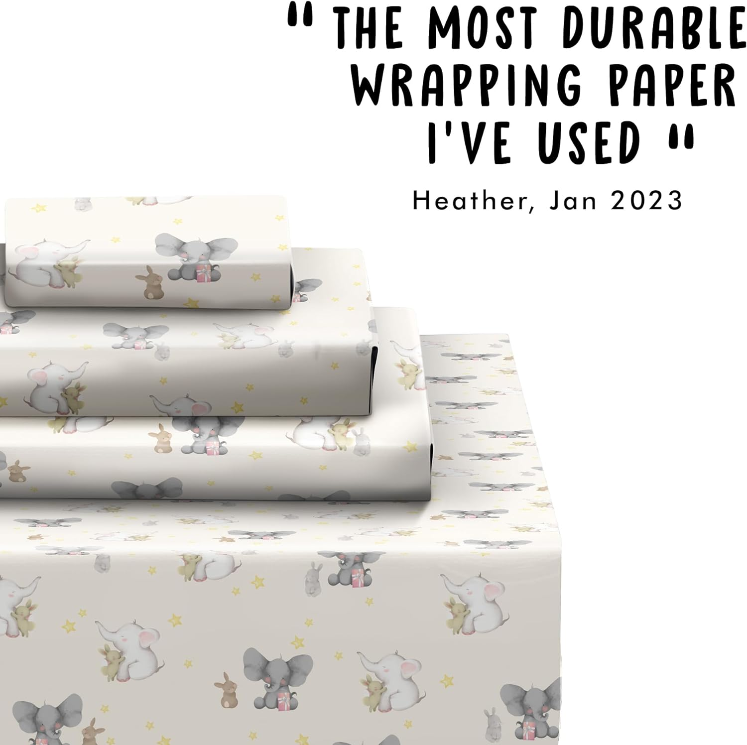 CENTRAL 23 - Elephants and Bunnies Wrapping Paper - 6 Sheet for Gift Wrap for Babies - Baby Shower - Christening - Baptism - Stars - Rabbit - Bunny - Made in the UK image number 4