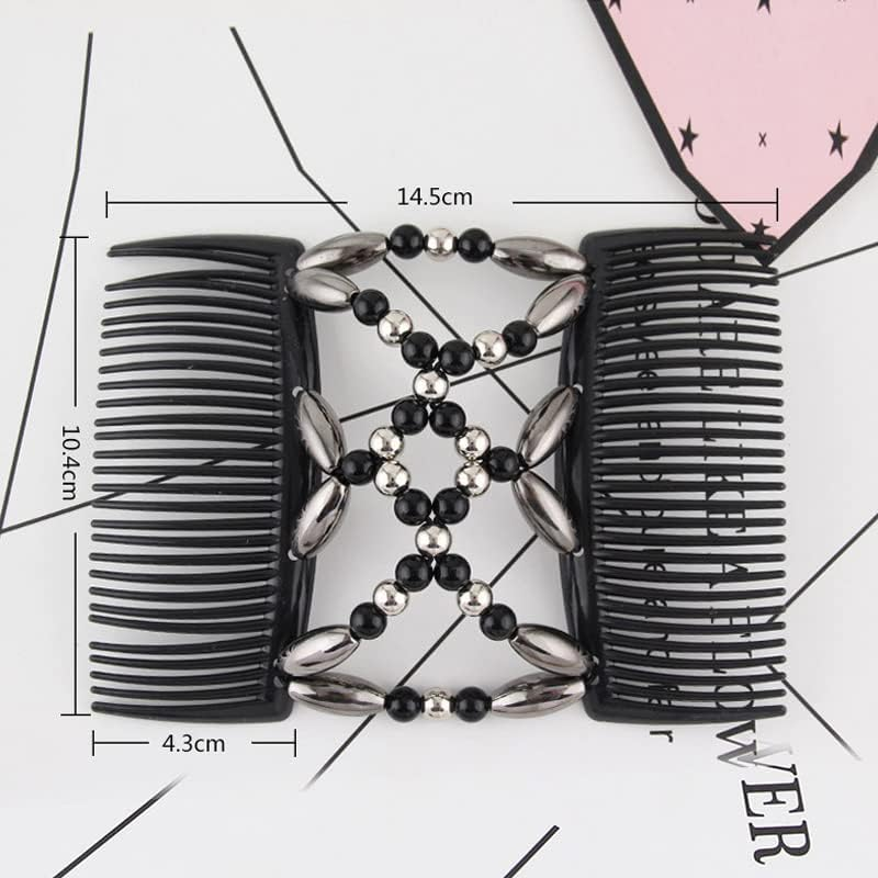 Stretch Combs Magic Hair Clips，Beaded Stretchy Easy Magic Hair Comb Elastic Double Hair Clip Hair Accessories，Perfect French Twist Holder image number 6