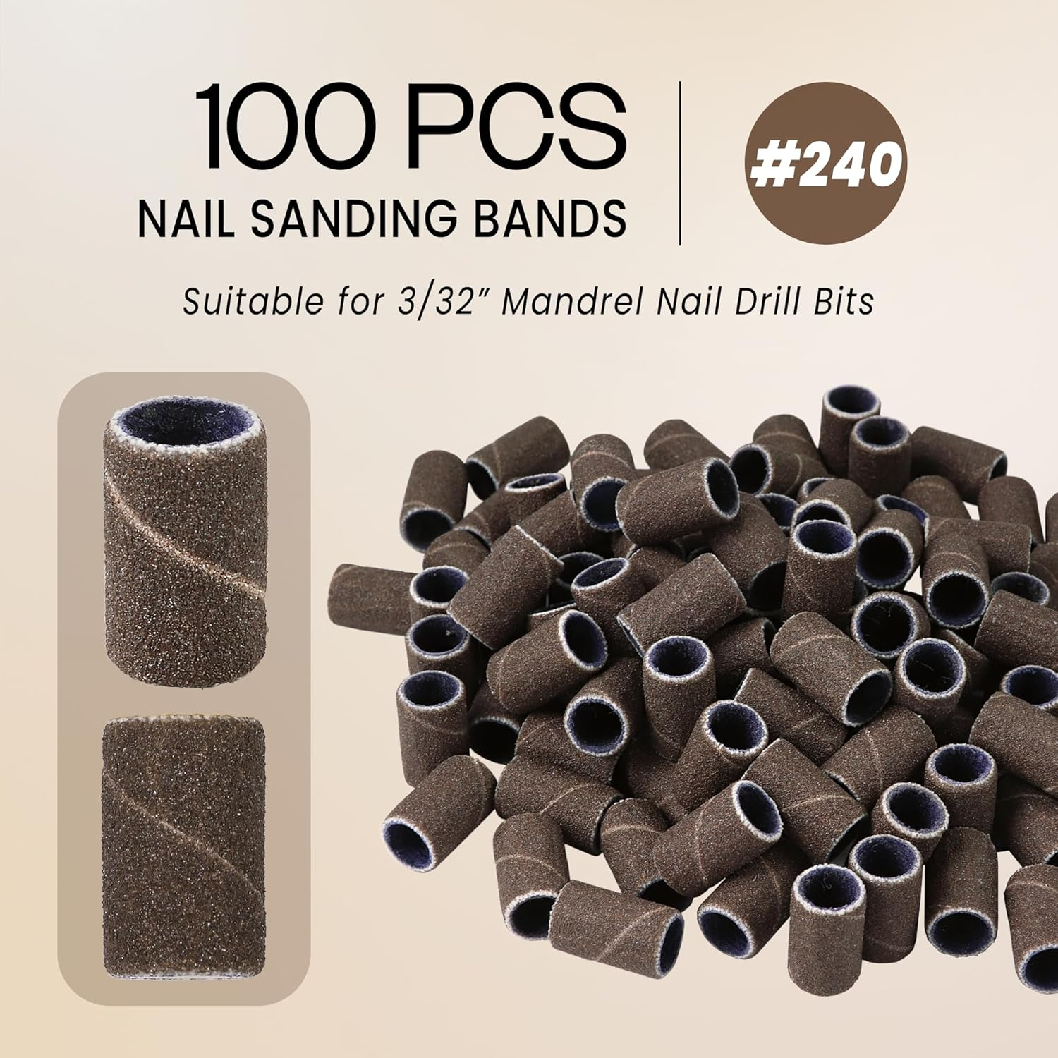 PANA 100 Pieces Nail Sanding Bands Professional Nail Manicure Great Fit for Nail Drill Bits for Acrylic Nails (240 Grit, Brown) image number 6