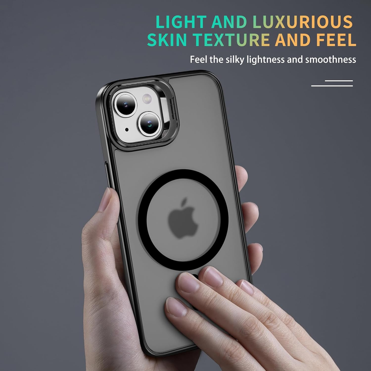 For Iphone 13 Case with Metal Camera Stand [Compatible with Magsafe] Shockproof Cover Translucent Magnetic Case for Iphone 13 (Black) image number 1