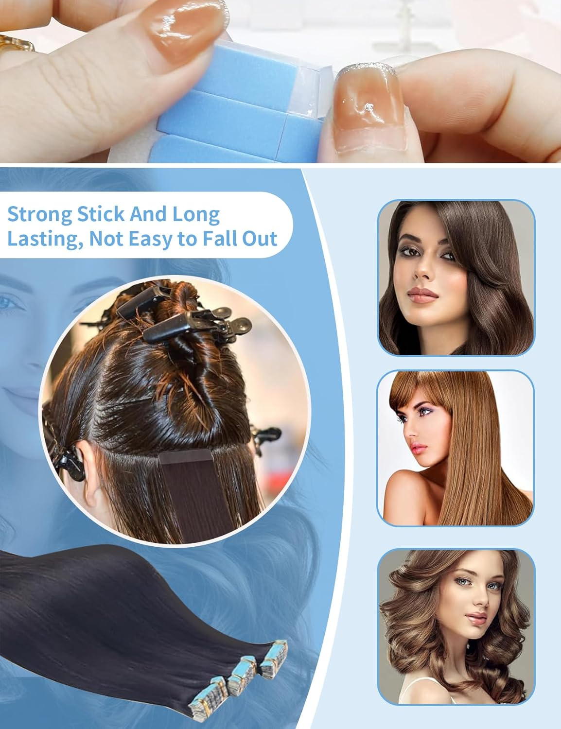 120 Pieces Hair Extension Tape Tabs Double Sided Extension Tapes, Hair Shop Smart Tabs Tape-In Hair Extension Tape for Replacement, Professional Strong No-Residue Bonding Tapes (4Cm X0.8Cm) (120PCS) image number 6