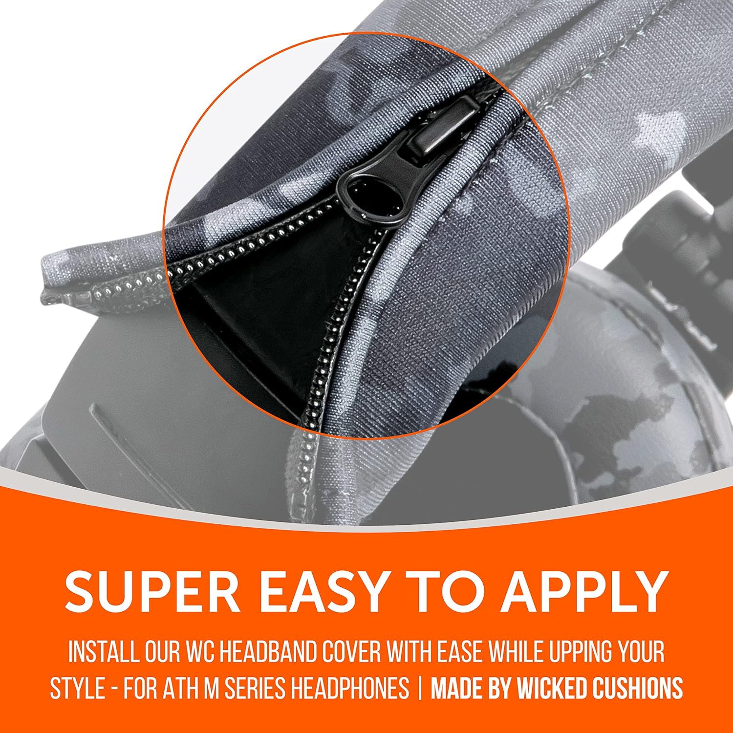 WC Bandz V2 Protective Headband Cover for Audio Technica ATH M Series Headphones - Machine Washable, No More Flaking Leather - Compatible with M50X / M50XBT / M50 / M40X & More | (Black Camo) - 90'S Black image number 3