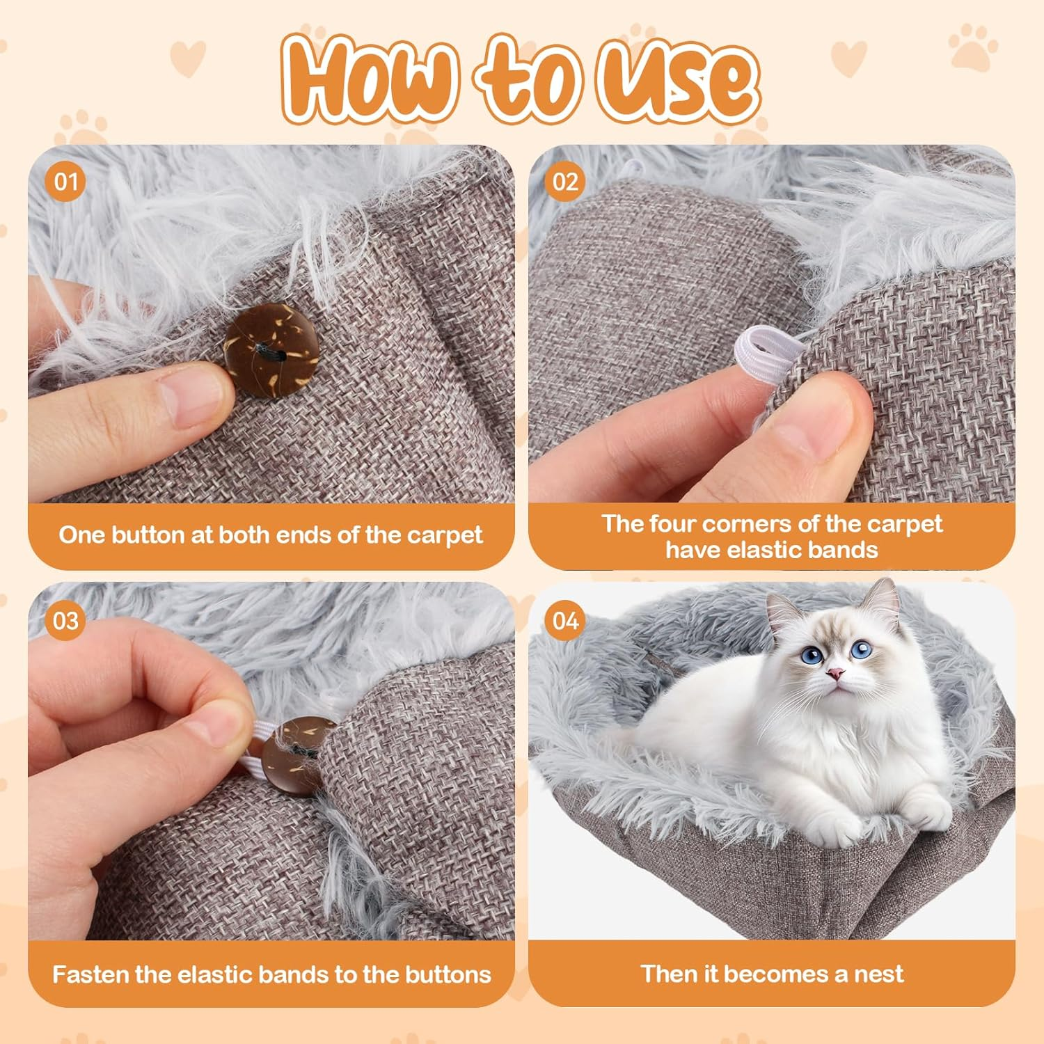 2-In-1 Plush Soft Cat Cushion, 61 X 51 Cm Pet Bed, Grey Cat Basket for Sleeping, 2-In-1 for Cat Bed, Sofa, Dog Basket, Small Dogs, Washable, for Puppies, Kittens and Other Small Animals image number 4