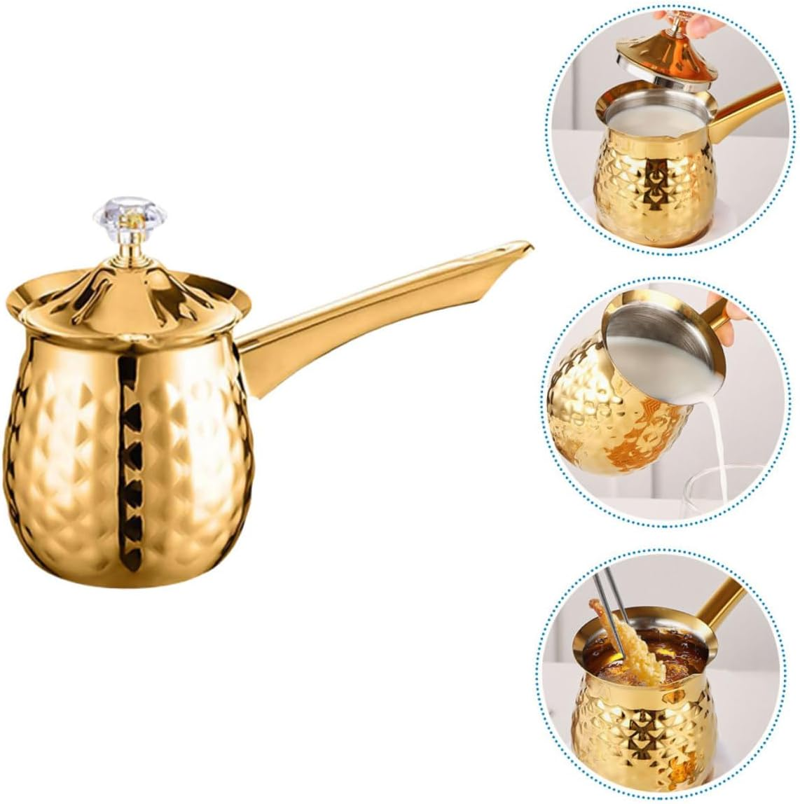 TOYANDONA Vintage Turkish Coffee Pot 600Ml Metal Cezve Espresso Coffee Brewer Small Golden Turkish Tea Kettle for Home and Travel image number 1