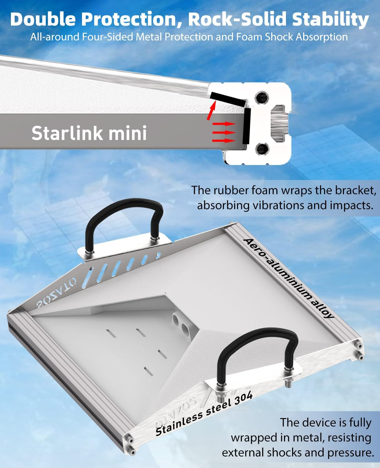 SOZATO Starlink Mini Car Mount, Starlink Mini Roof Rack Mounting Kit with Full Metal Protection, Shock-Absorbing Foam, Adjustable U-Bolt Clamps, Accessory Base for Cars, Rvs, Boats, Yachts, Trucks image number 1