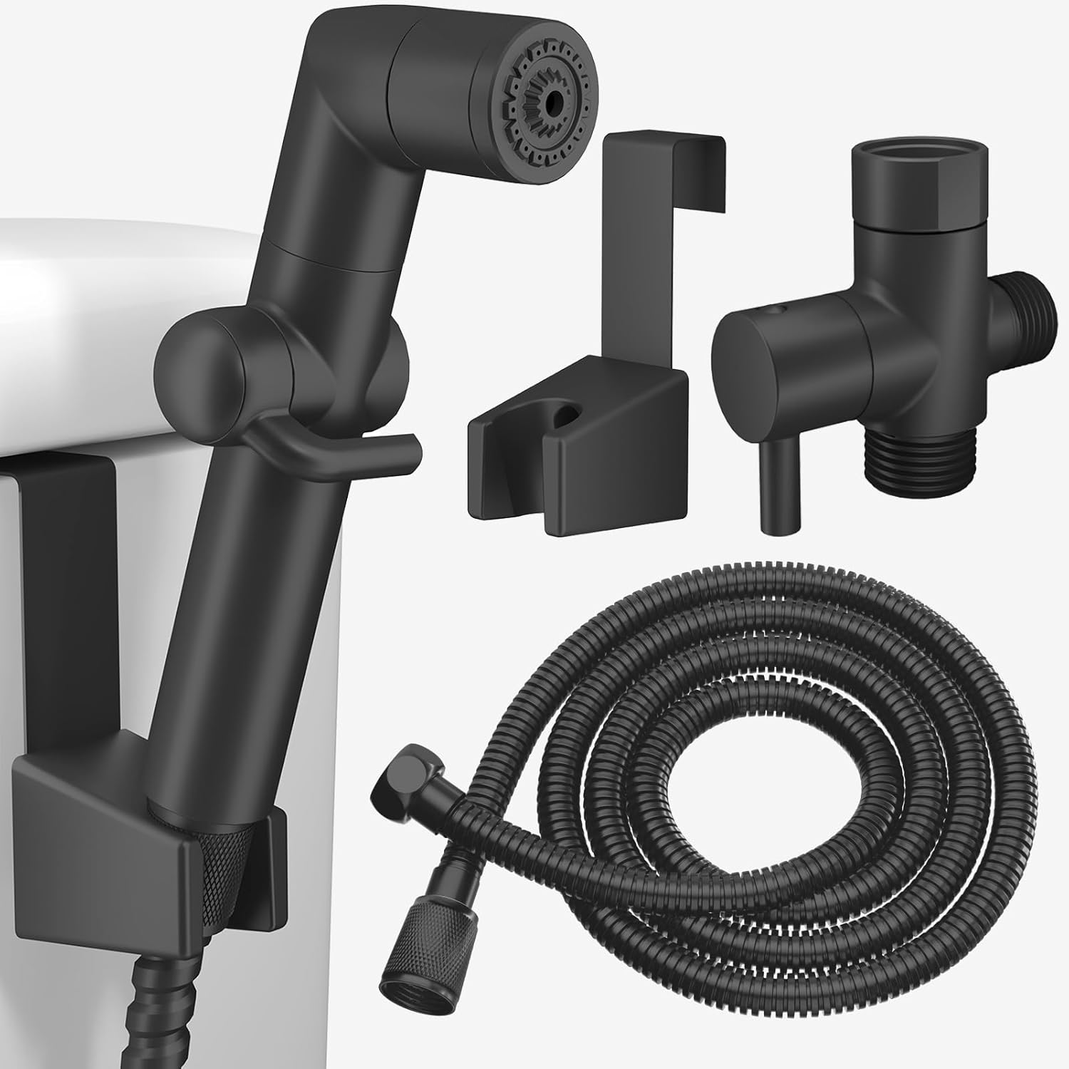 MIAOHUI Handheld Bidet Sprayer for Toilet, Muslim Shower, Cloth Diaper Sprayer, Health Faucet, Bum Gun with Hose and Holder, Wall or Tank Mount (Black)