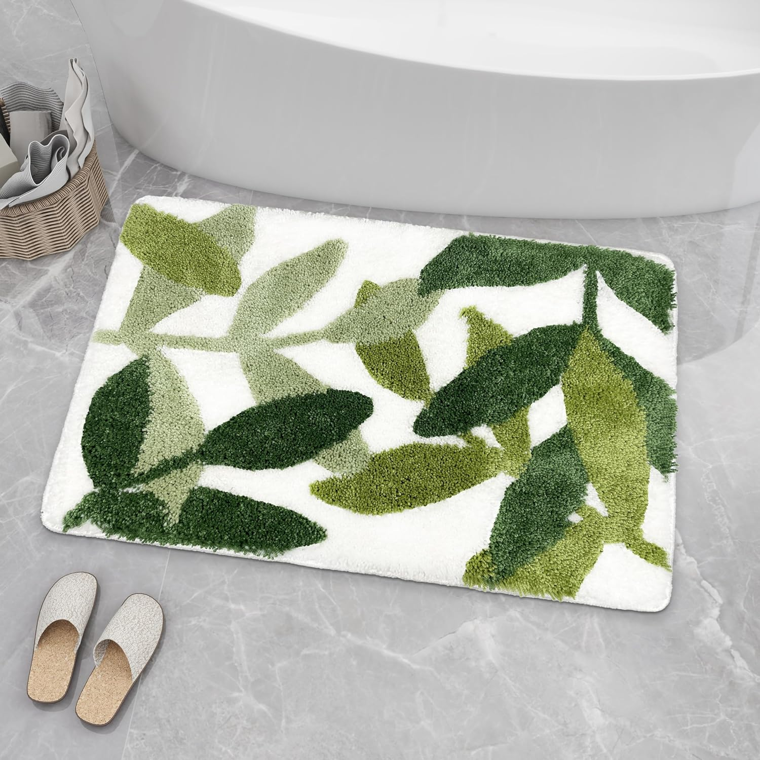 Zebrasmile 31.5 X 19.5IN Green Leaves Microfiber Strong Water Absorption Bath Rug Tower with Non Slip Back inside Entryway Door Mat for Bathroom Floor Indoor Doormat image number 1