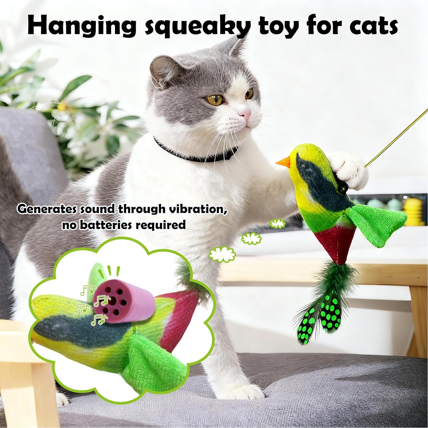 Hahago Pack of 2 Cat Toys Self-Employment Hanging Door Frame with Elastic Flutter Bird Lifelike Snipe Chirping Interactive Cat Toy with Catnip image number 1