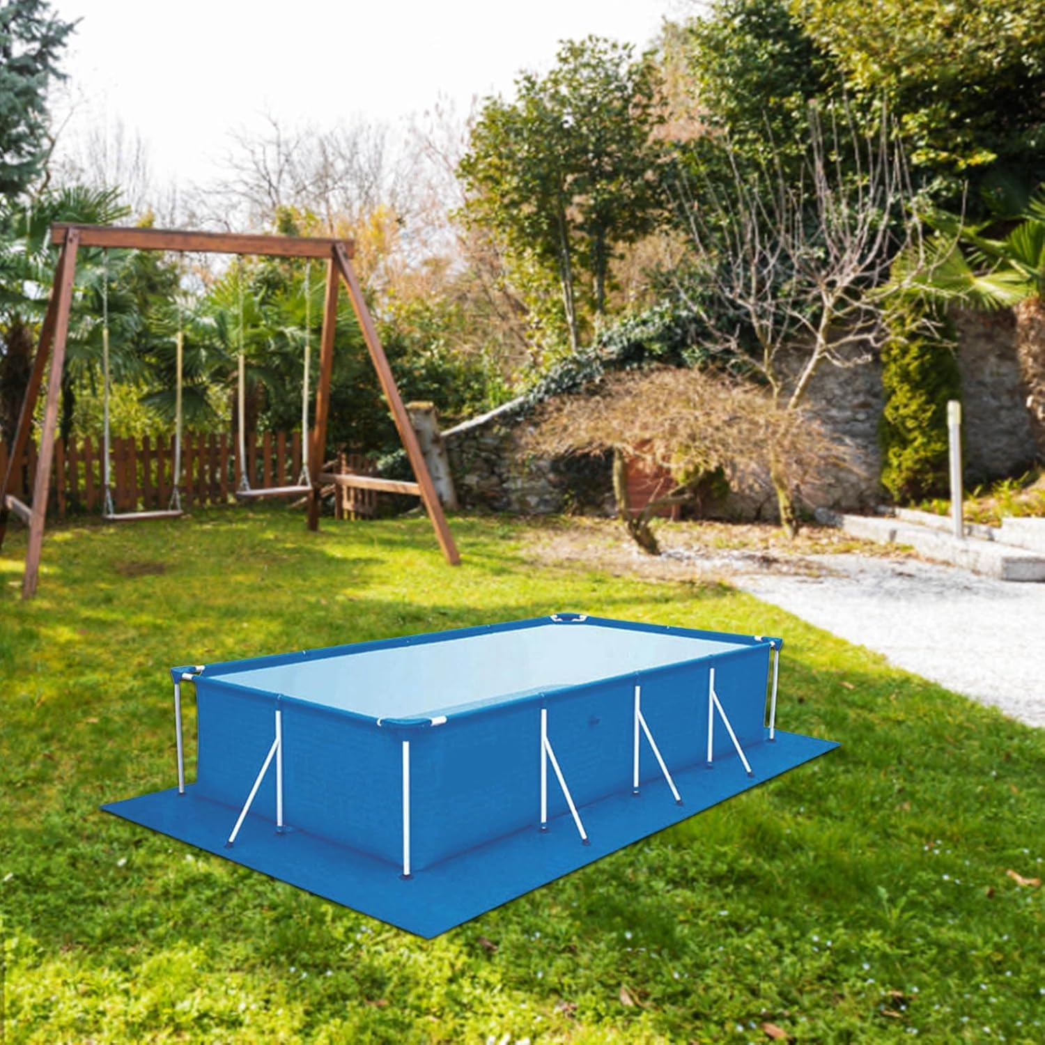 Pool Ground Cloth, Rectangle Swimming Pool Mat Foldable Waterproof Ground Cloth, Swimming Pool Liner Pads, for Hot Tubs, Pool Aboves Ground image number 4