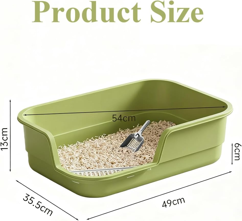Extra-Large Semi-Enclosed Cat Litter Box, Anti-Splash Open Top Pussy Pan, Mint Green with Scoop, Odor Bag & Leak-Proof Board for Cats up to 40Lbs (49X35.5X13Cm) image number 4