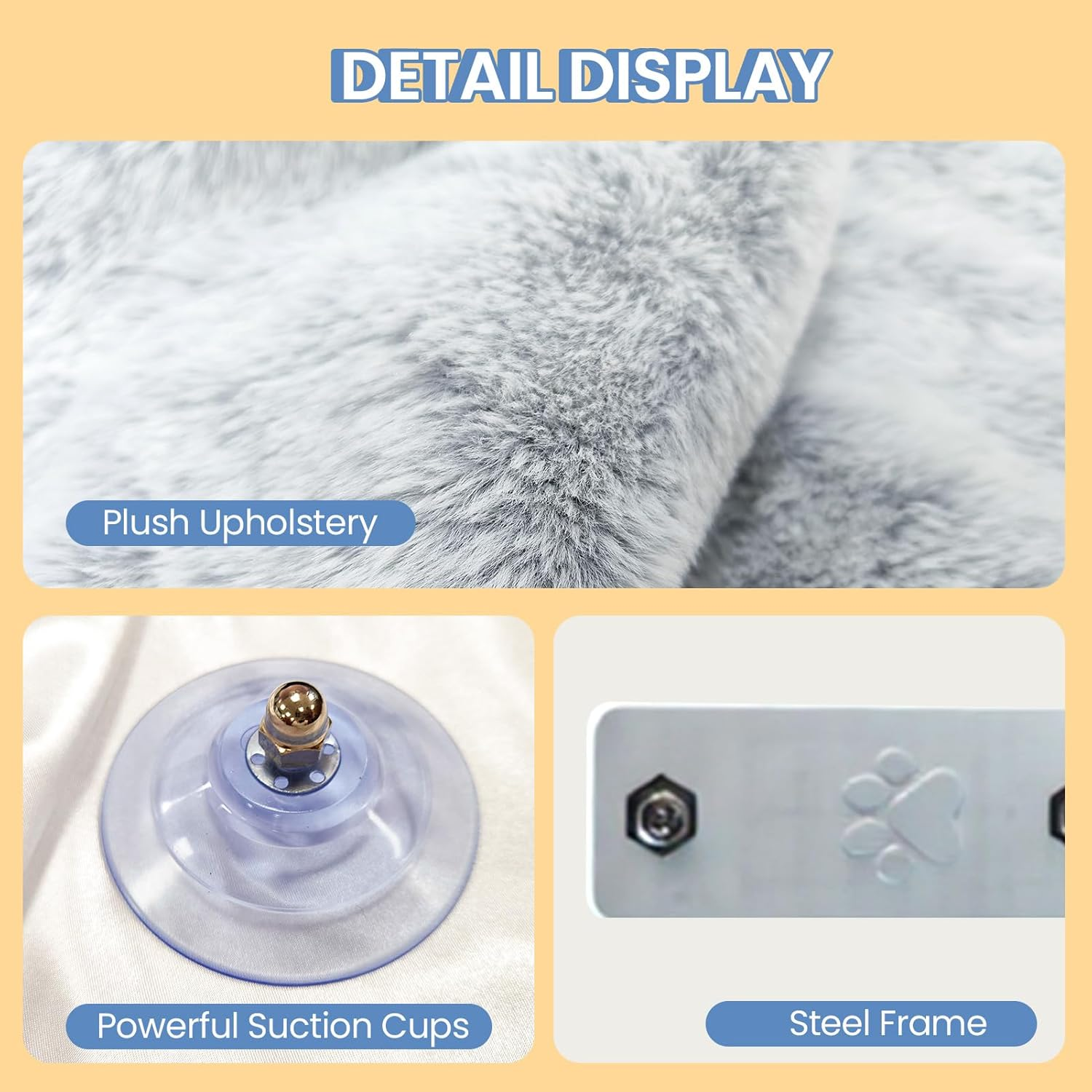 Window Perch Hammock Seat,Cat Cordless Window Bed Hammock, Holds up to 10Kg,Providing All-Around Sunbath, Space-Saving, Washable(50X30Cm) image number 3