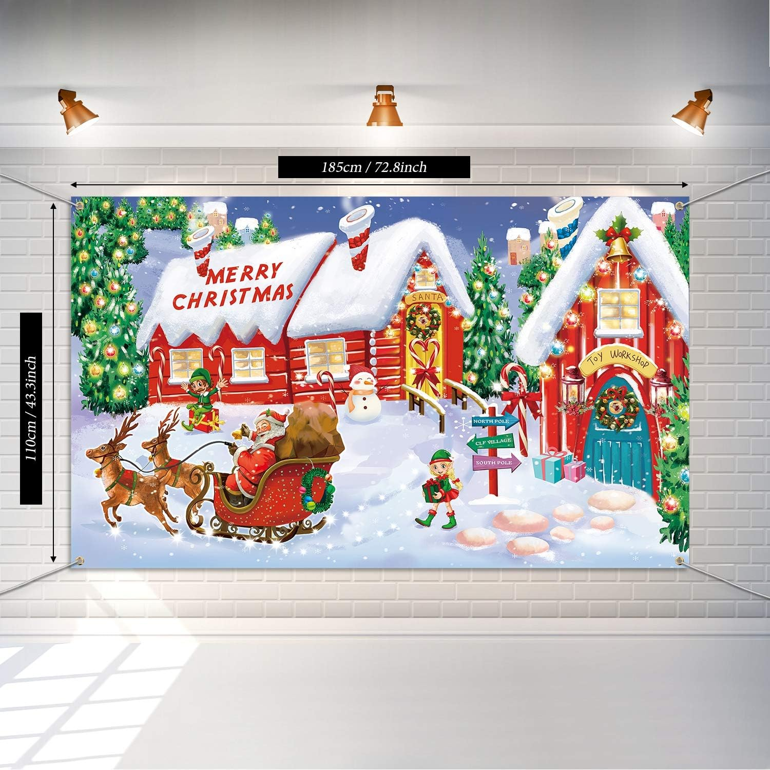 Christmas Decoration Supplies, Extra Large Fabric North Pole Wall Scene Setters for Christmas Decoration, Merry Christmas Banner Santa'S Village Photo Booth Backdrop Background Banner image number 5