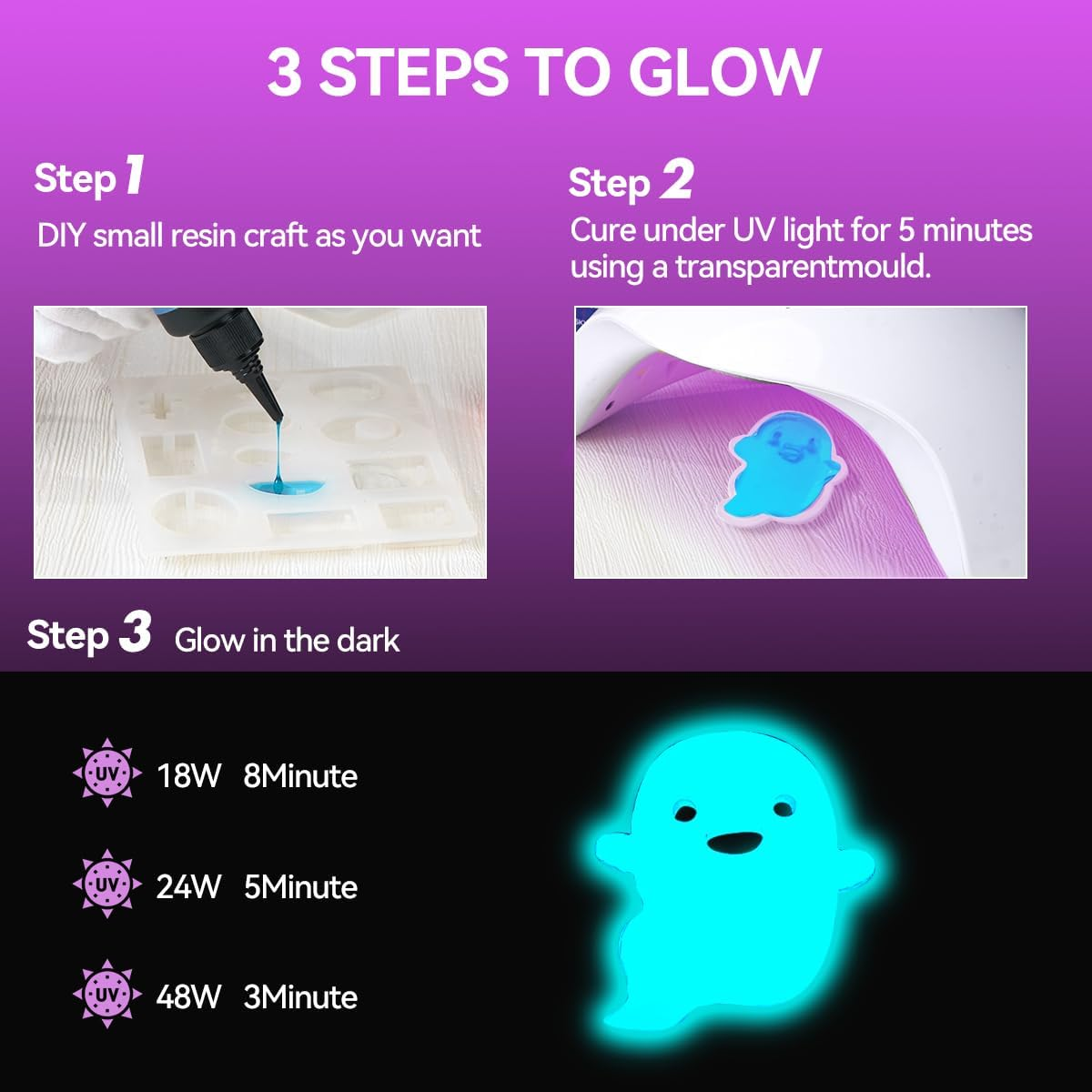 LIGHTWISH Glow in the Dark UV Resin 400G - 8 Colors Odorless, Quick Ultraviolet Curing for Small Craft, Jewelry Making, DIY Projects image number 1