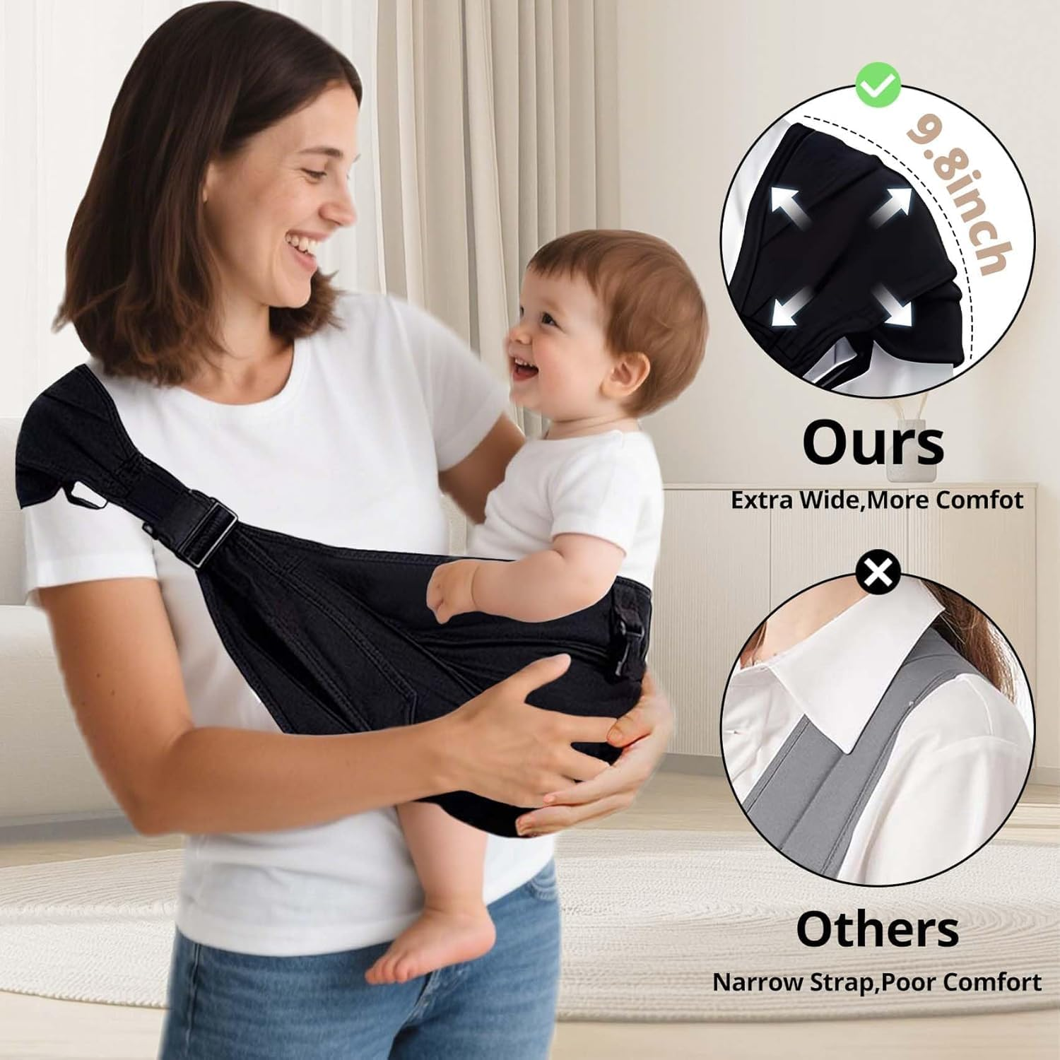 Baby Sling Carrier,Hoidokly Toddler Carrier Baby Sling Portable Adjustable Seat Carriers Shoulder Straps Mom Cozy Baby Carrier for Newborn Infant Toddler (Black) image number 6