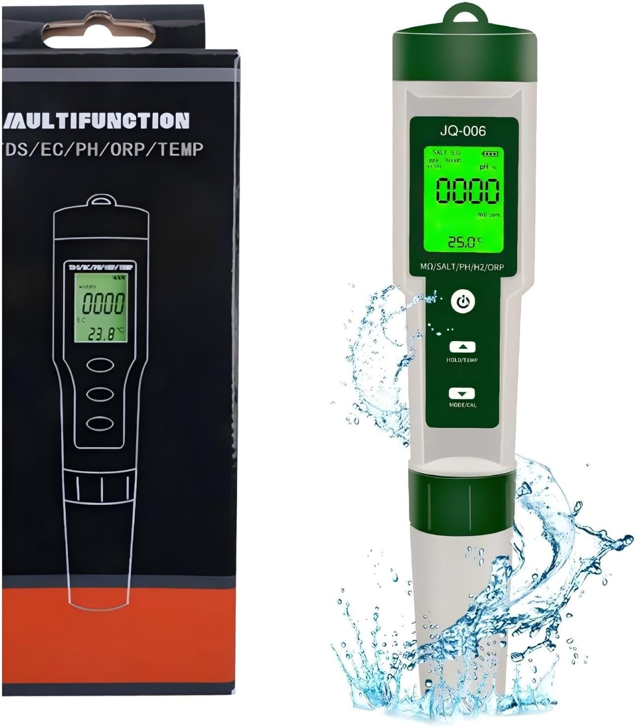 B-Qtech Digital PH Meter for 10 in 1 Pool, Ph/Tds/S.G/Ec/Salinity/M&omega;/H2/Opr/Fertility/Temp Salt Meter with LCD Screen for Drinking Water, Pool, Spa or Laboratory image number 6