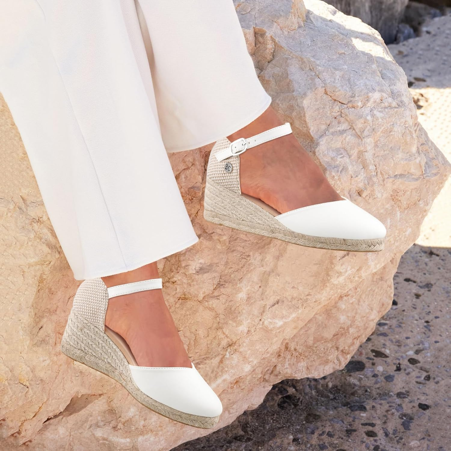 BCTEX COLL Women'S Espadrilles Wedge Sandals Ankle Strap Platform Closed Toe Dressy Shoes image number 4