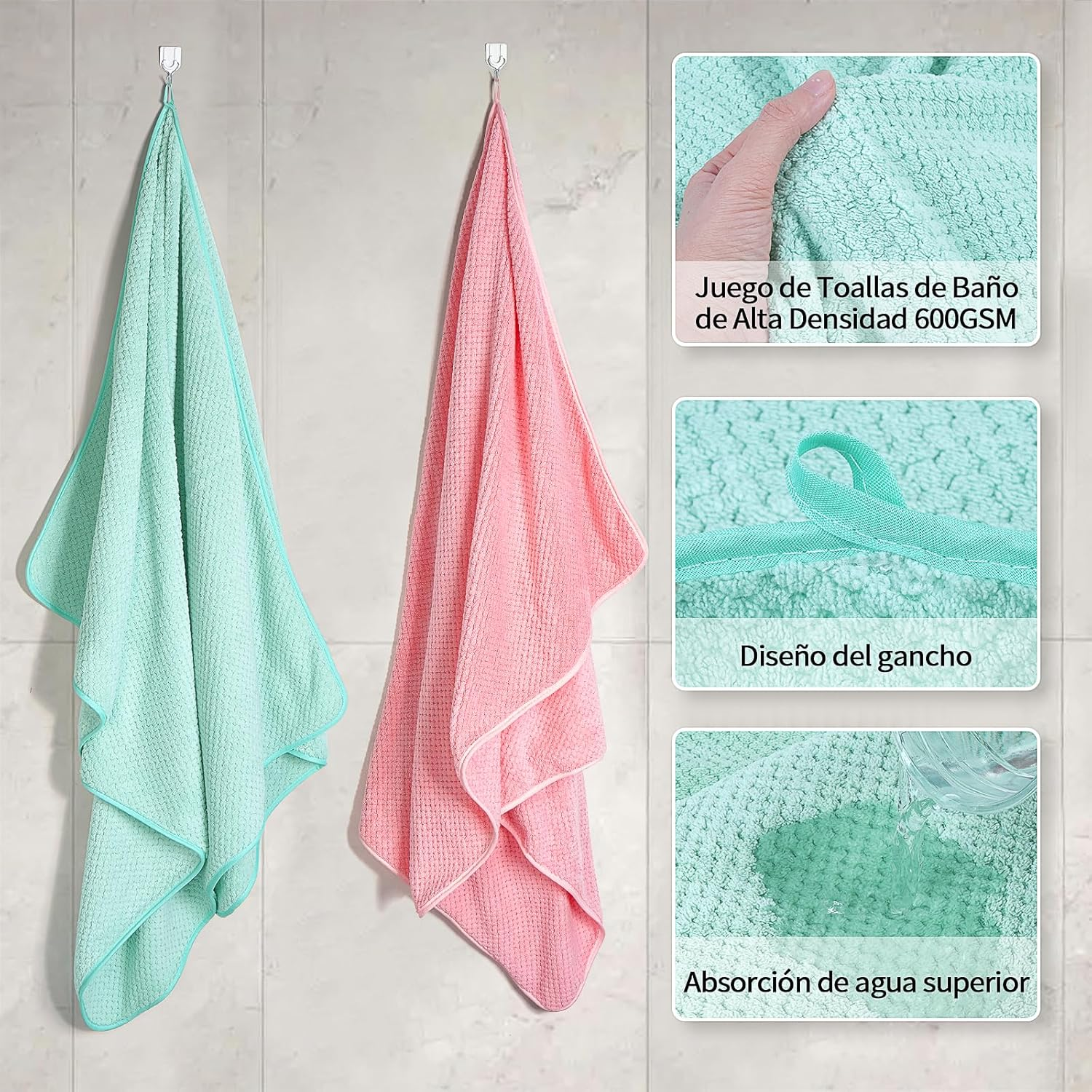 YURIRIA Bathroom Towels 2 Pack Ultra Soft Water Absorbent Towel Set for Quick Drying Microfiber Towels in Bathrooms, Beach, Swimming Pool, Gym, and Spa Centers (Pink+Green) - Dark Coffee+Green image number 4