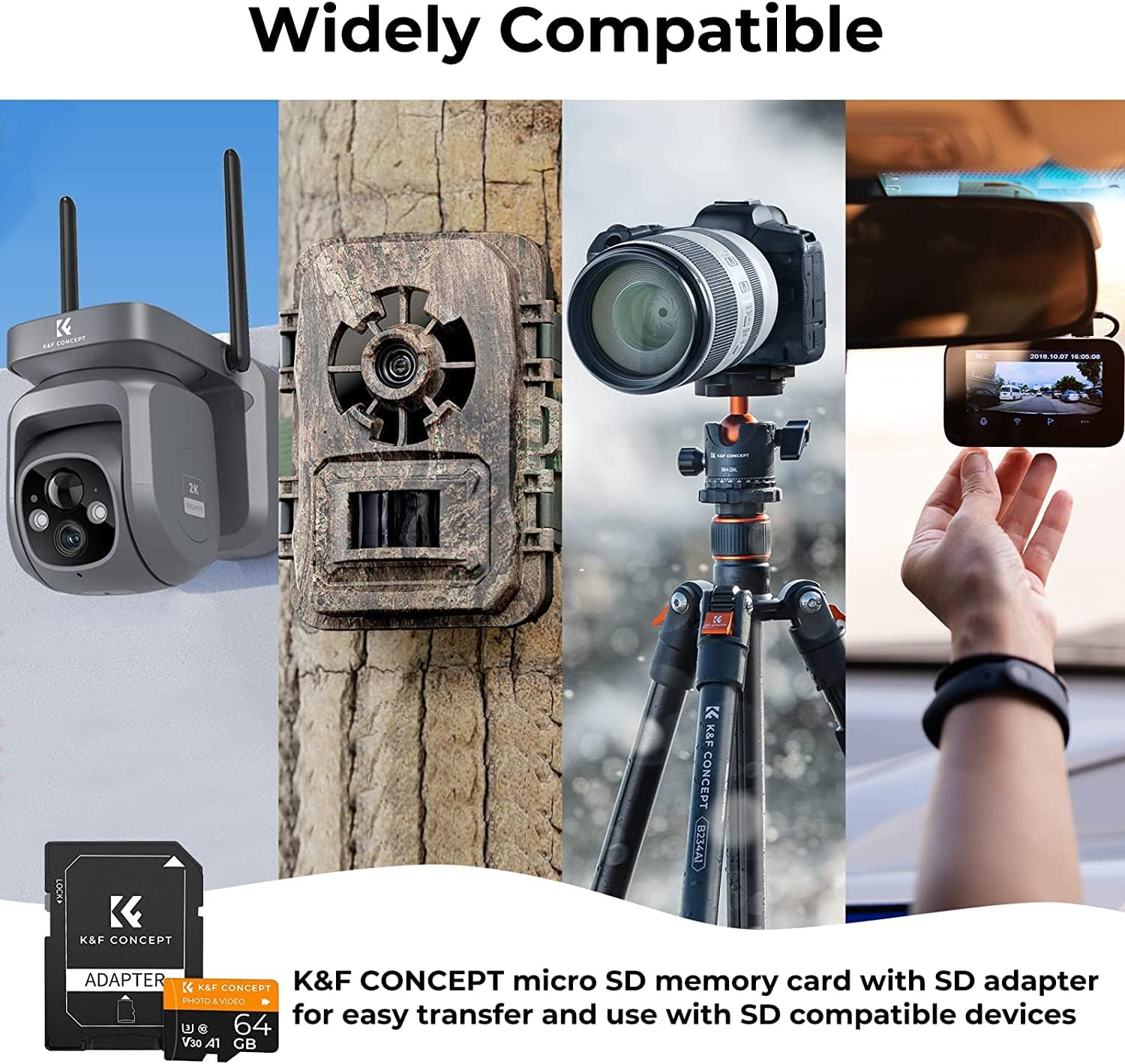 K&F Concept 64GB Micro SD Memory Card with Adapter for Home Security Cameras image number 6