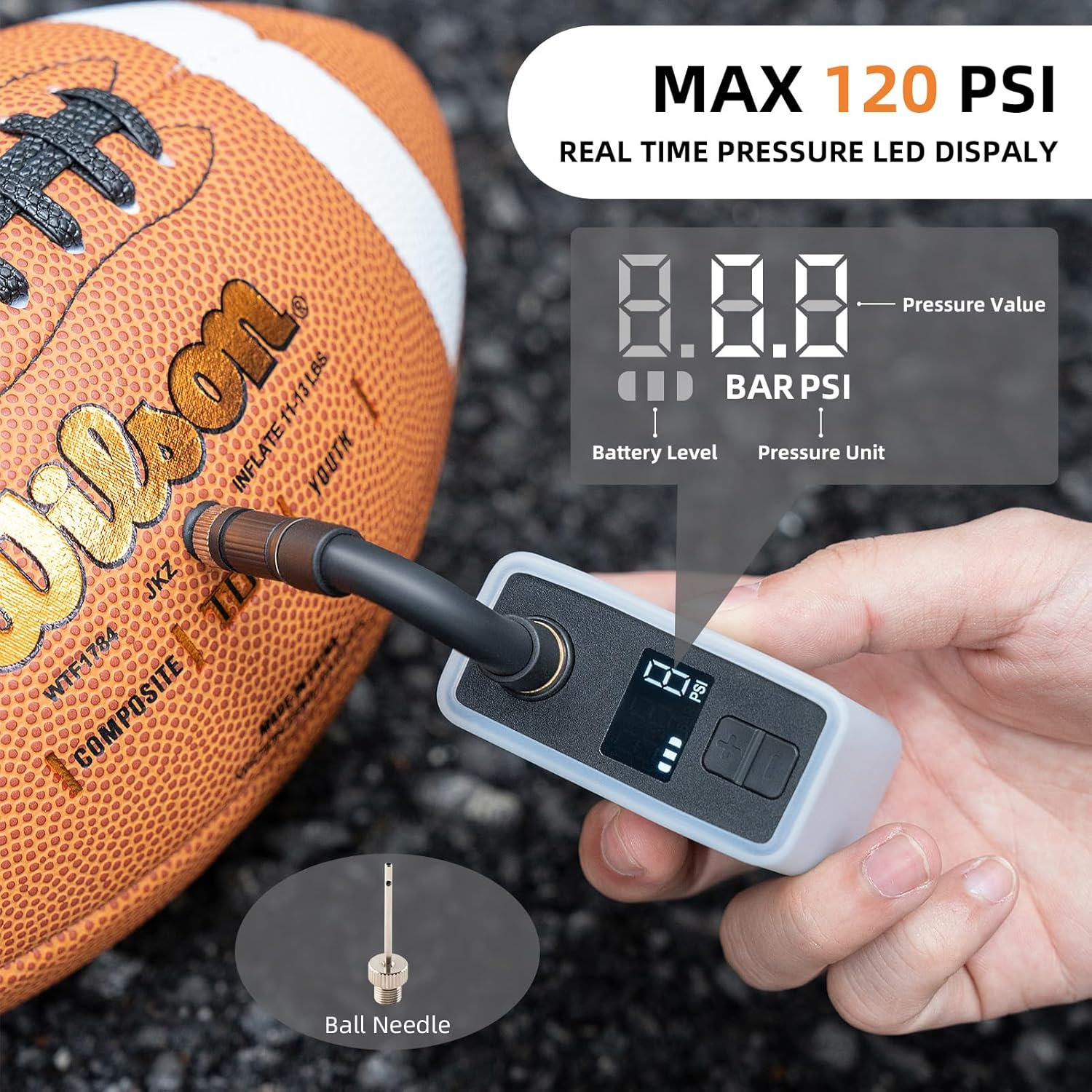 ROCKBROS Mini Bike Pump Portable Electric Bicycle Pump100Psi Tiny Bike Air Pump Tire Inflator Type-C Rechargeable Battery with Presta Schrader Valve, Cycling Gifts for Men Women image number 6