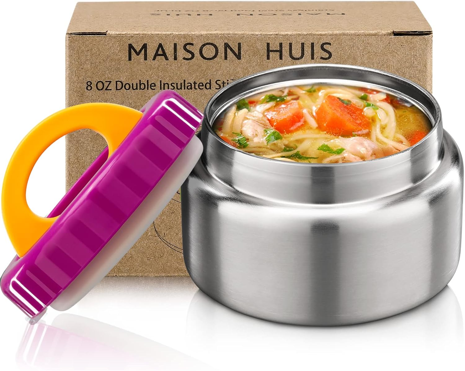 MAISON HUIS 8Oz Soup Thermo Wide Mouth Vacuum Insulated Thermo Food Jar, Leak Proof Stainless Steel Food Thermo for Hot&Cold Food Kids Food Lunch Soup Container for School Travel(Purple) - -Pink04 image number 4
