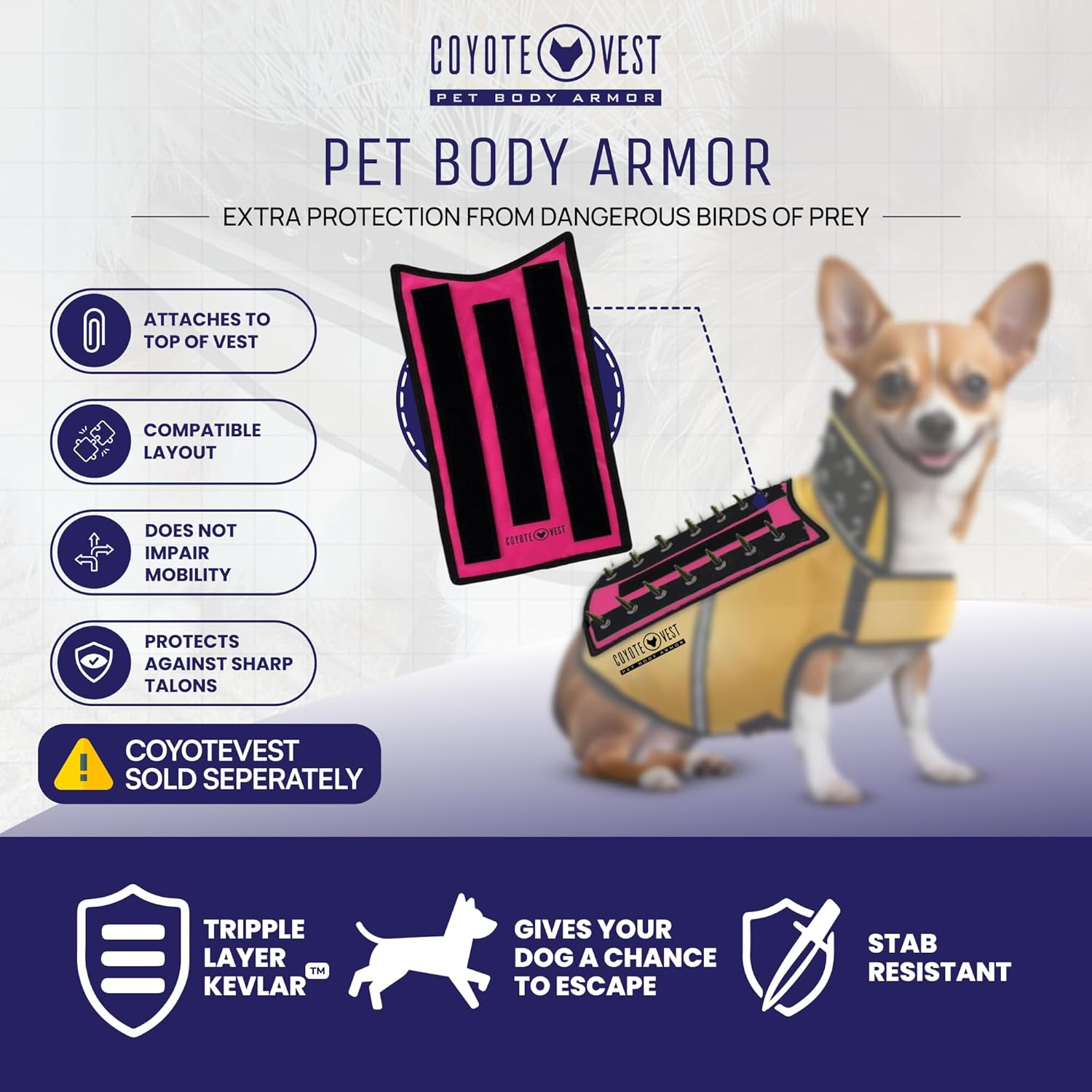 Hawkshield Pad for Coyotevest or Spikevest, Dog Harness Vest, Protective Dog Vest Harness Add-On to Shield Your Pet from Birds of Prey, Raptor, Hawk, Coyote & Animal Attacks- (Medium, Pink) image number 2