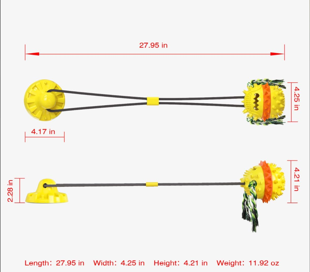 CYBERNOVA Interactive Dog Toy for Aggressive Chewers,Puzzle Treat Food Dispensing Ball Toy,Suction Cup Dog Toy Tug of War (Yellow)