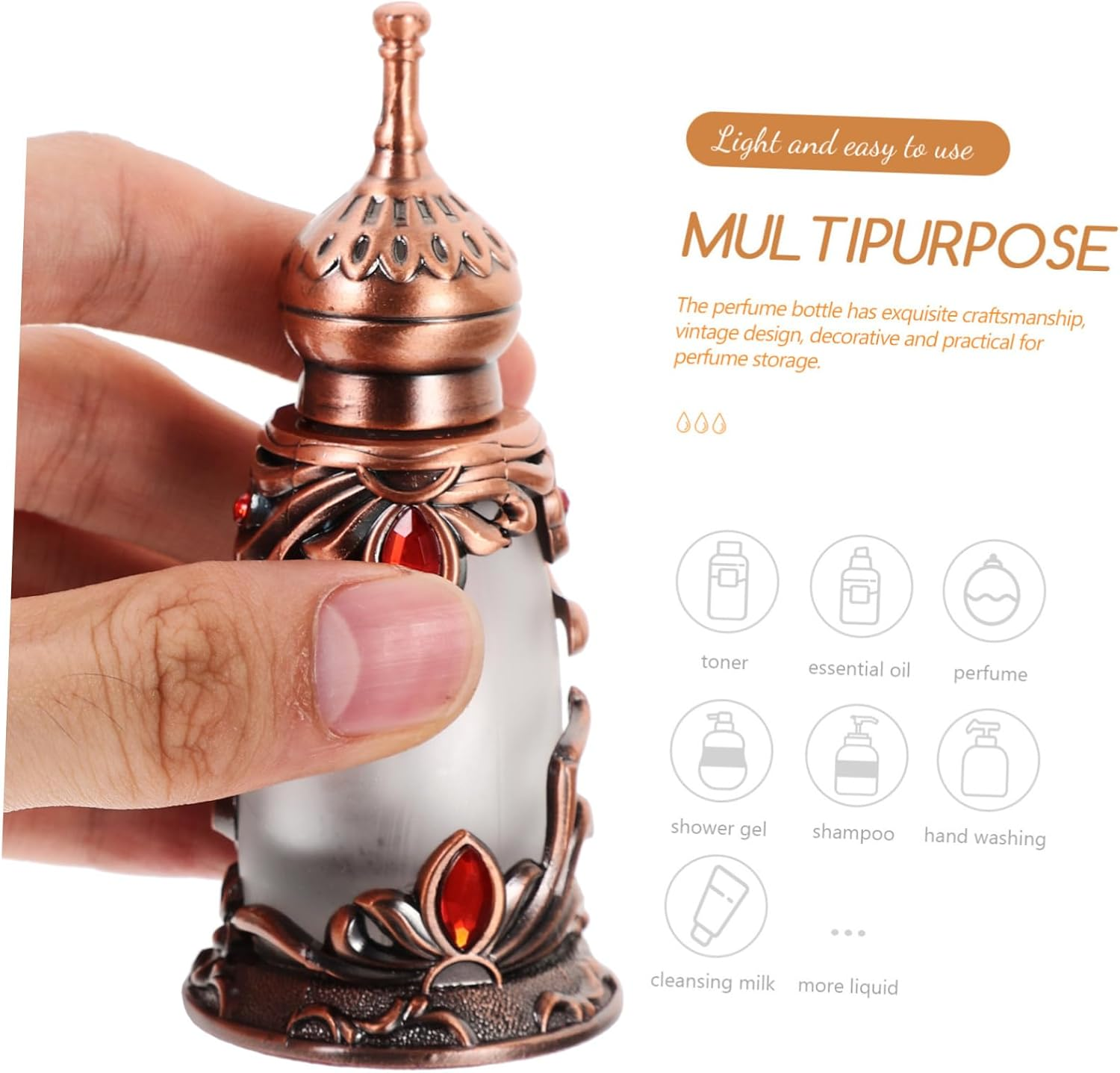 CATIEBYE Vintage Alloy Perfume Bottle Refillable for Essential Oils Decorative Lightweight Vintage-Style Scent Container Elegant Travel-Friendly Fragrance Storage for Bedroom and Dressing image number 5