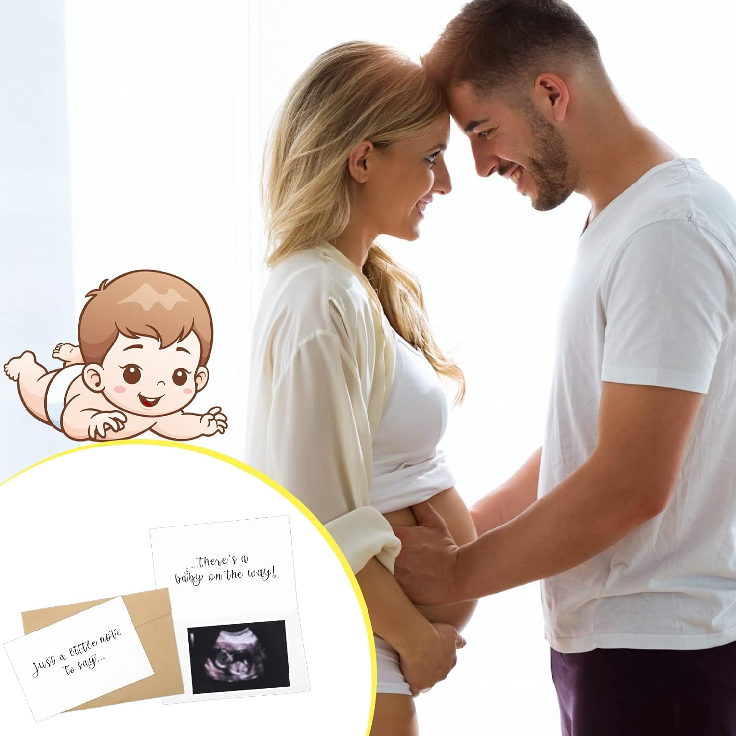 Jiuguva Surprise Pregnancy Announcements for Dad Test Keepsake Box Wooden Baby Announcement Hello Daddy Bodysuit Shoes Reveal Card Envelope Gift Sets Husband Partner